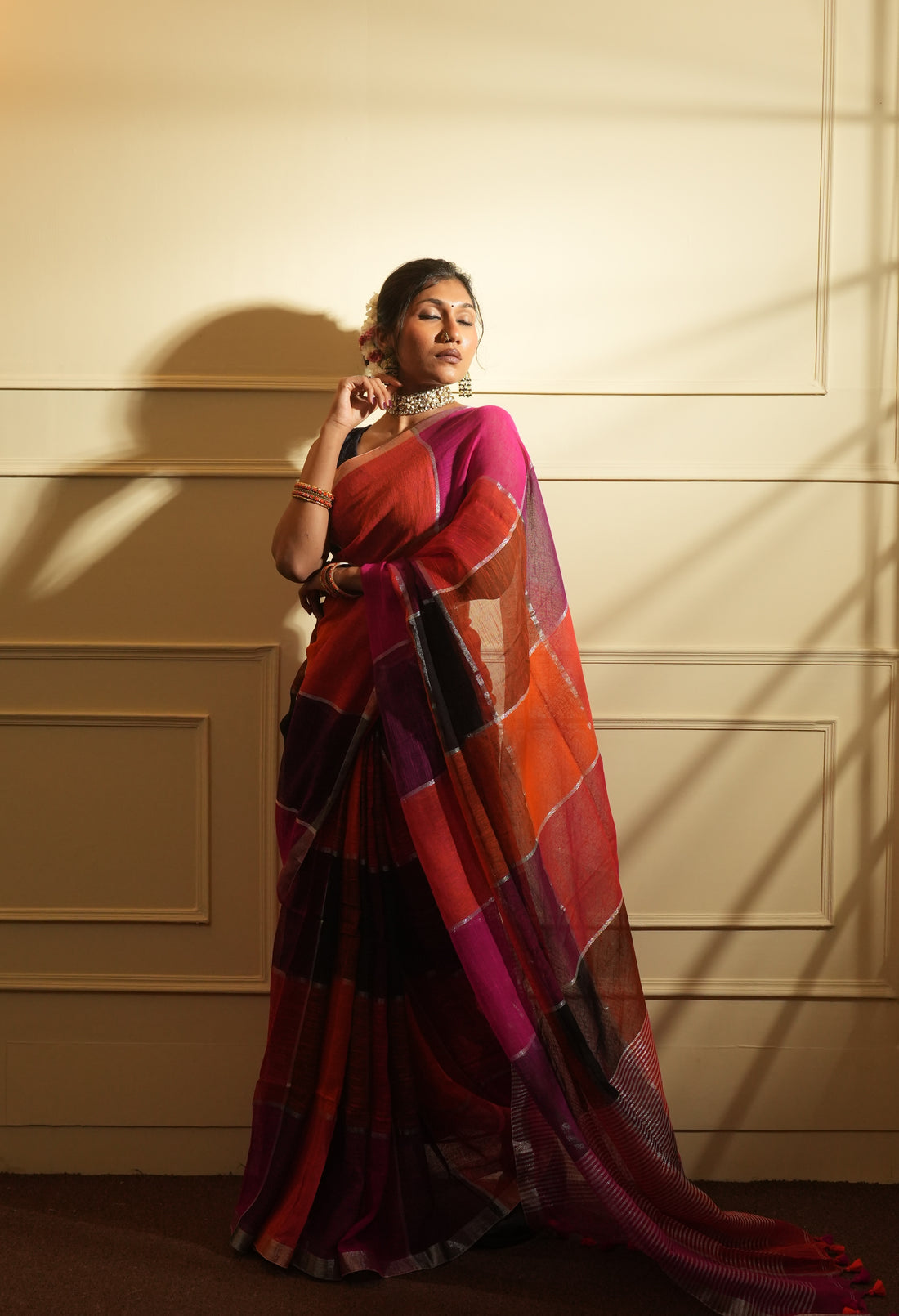 Rangdhaaga Sanjh Linen Saree - By Shreya