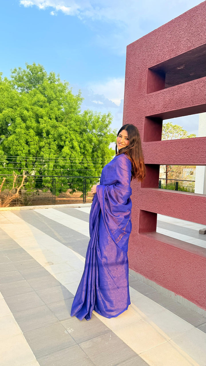 Rangdhaaga Royal Blue Mini Zari Lining Cotton Saree