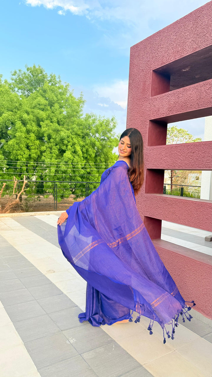 Rangdhaaga Royal Blue Mini Zari Lining Cotton Saree