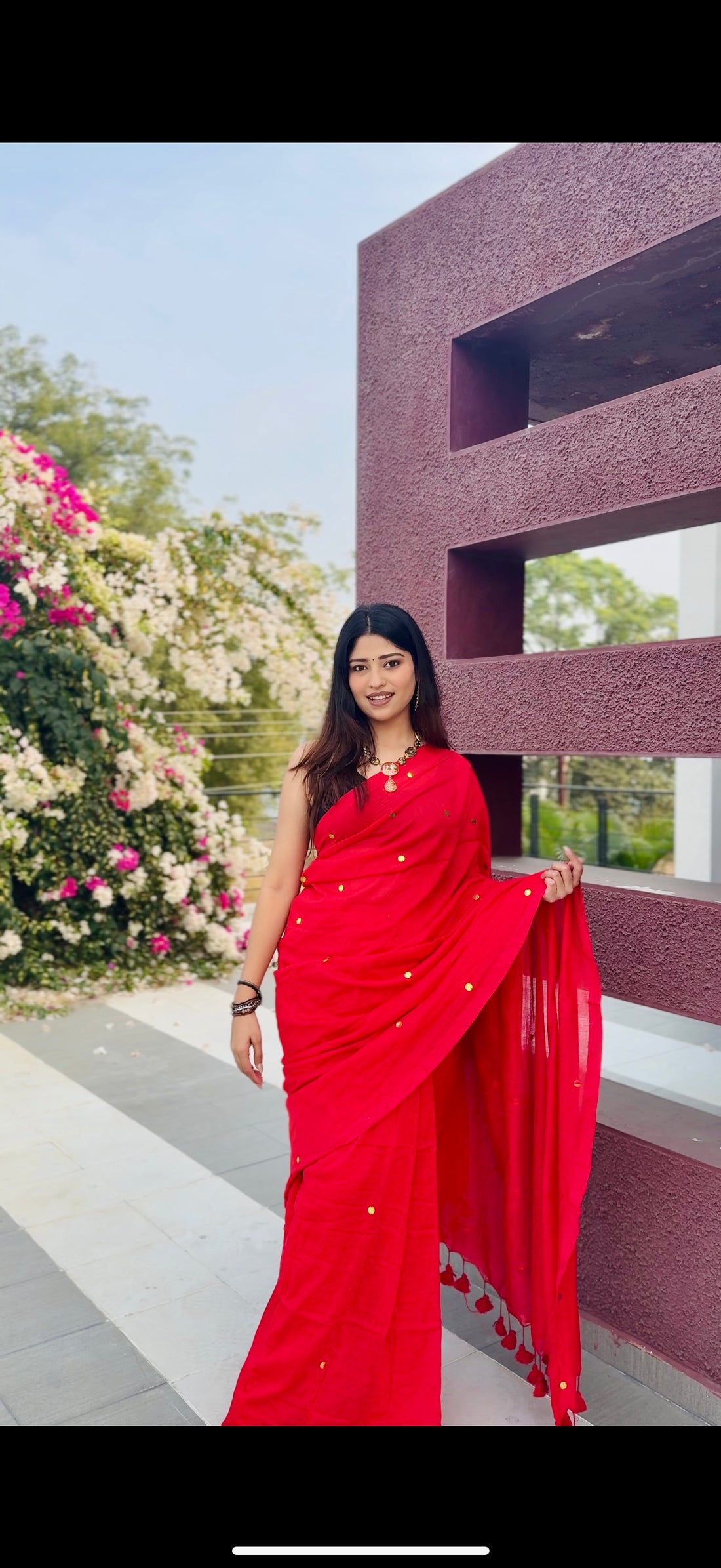 Rangdhaaga Red Sequence Cotton Saree