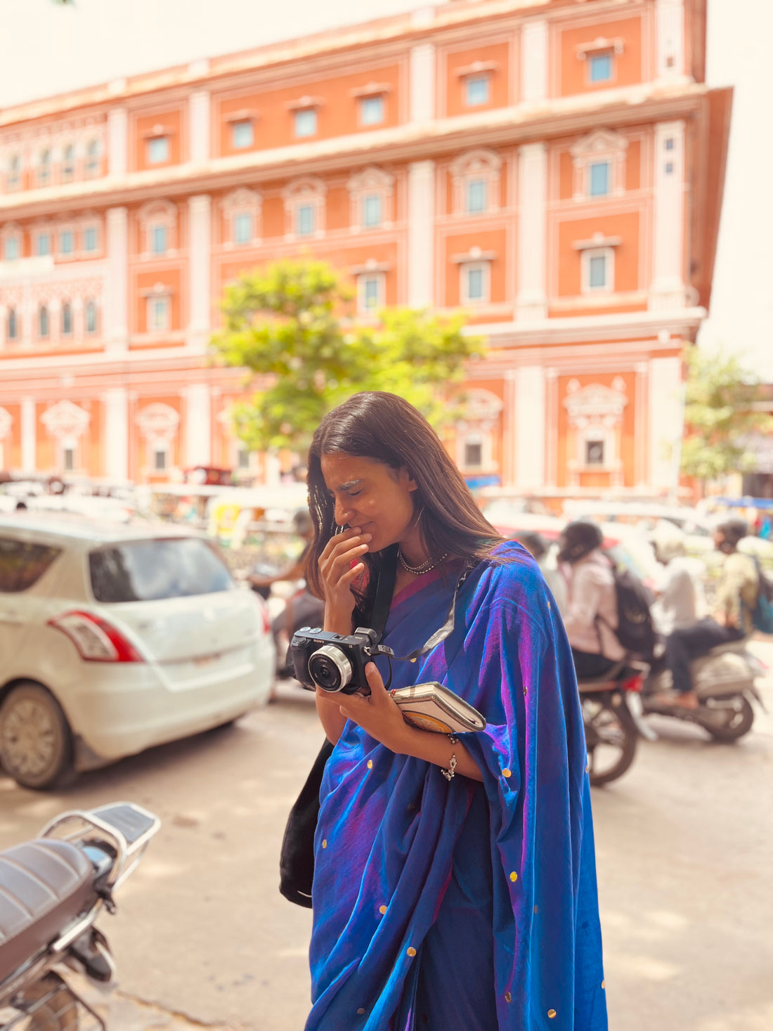 RangDhaaga purple with pink border Sequence cotton saree