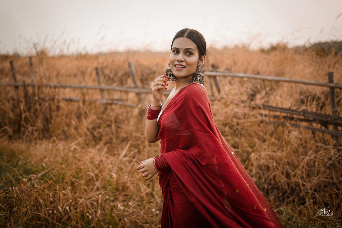 Rangdhaaga Maroon Sequence Cotton Saree