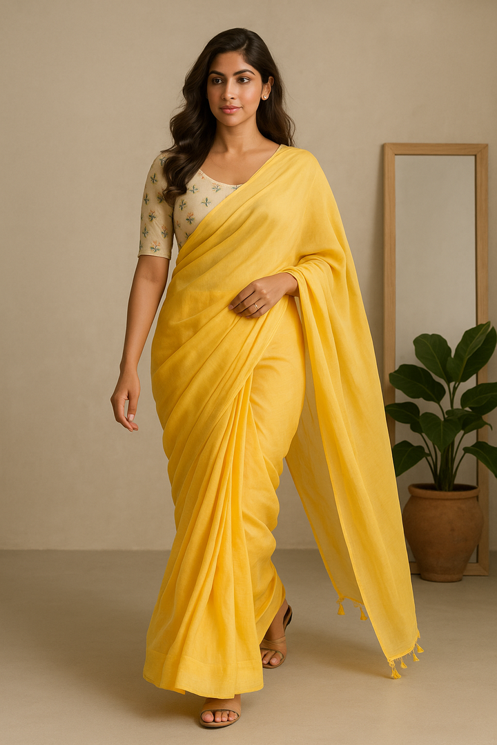 Rangdhaaga Yellow Cotton Saree