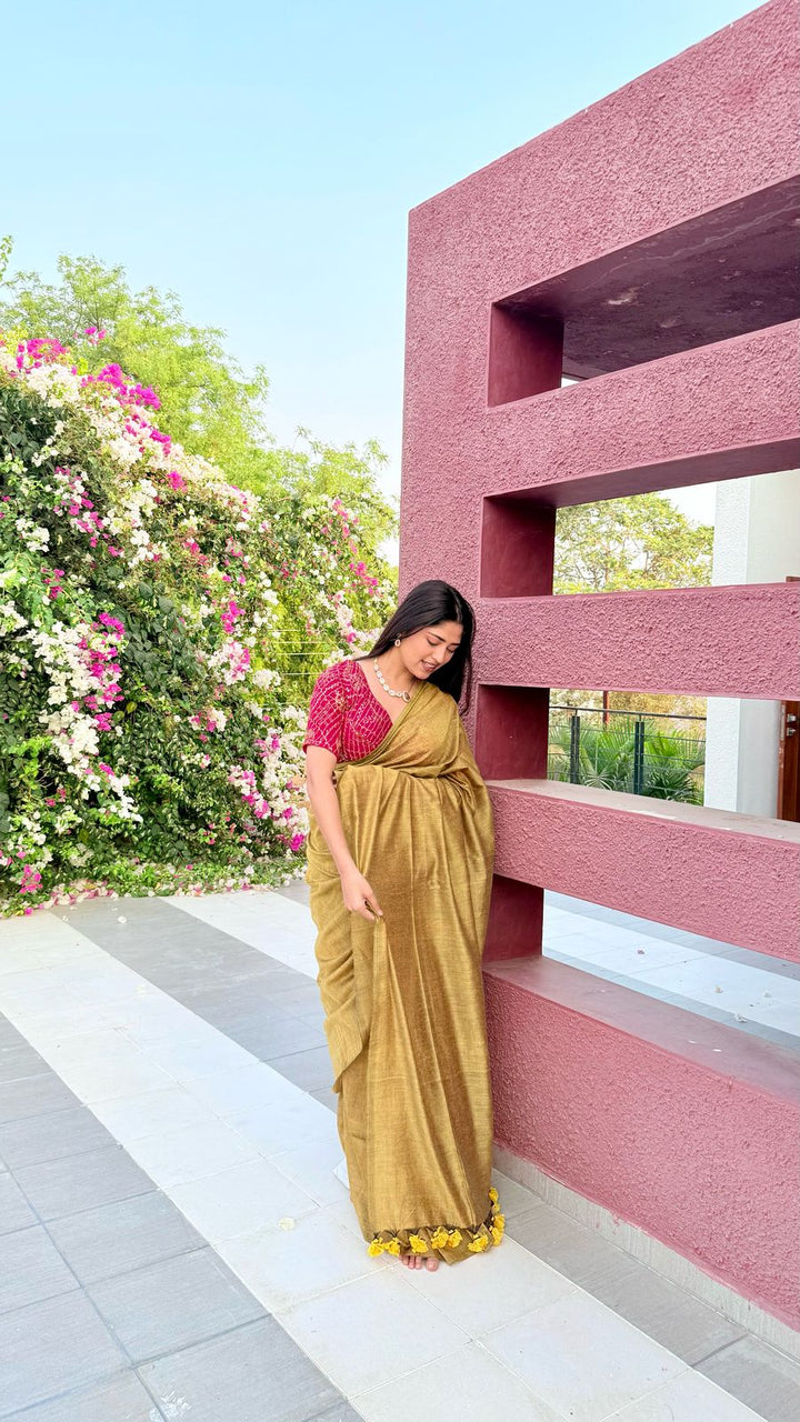 RangDhaaga Mustard cotton Saree