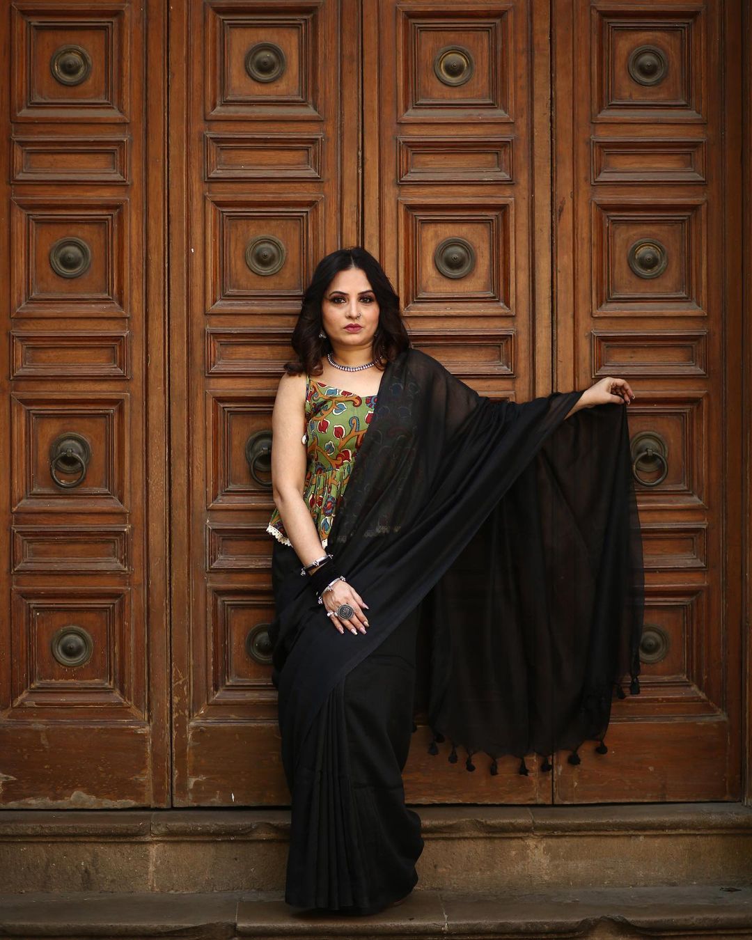 RangDhaaga Black cotton Saree