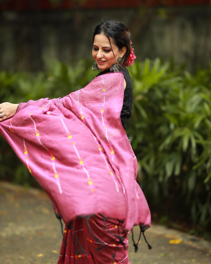 Rangdhaaga purple embroidery cotton saree