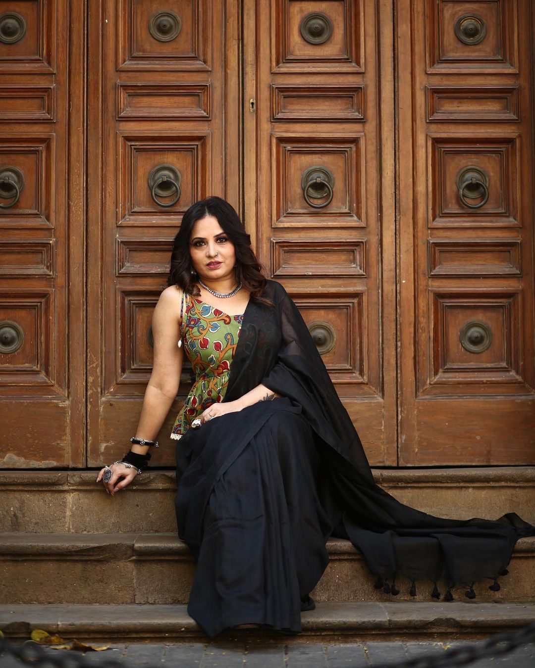 RangDhaaga Black cotton Saree