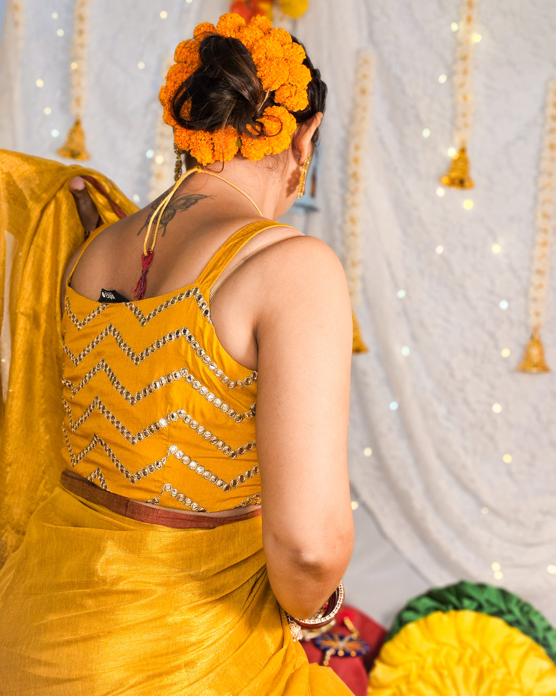 Rangdhaaga Haldi Kumkum raga tissue saree