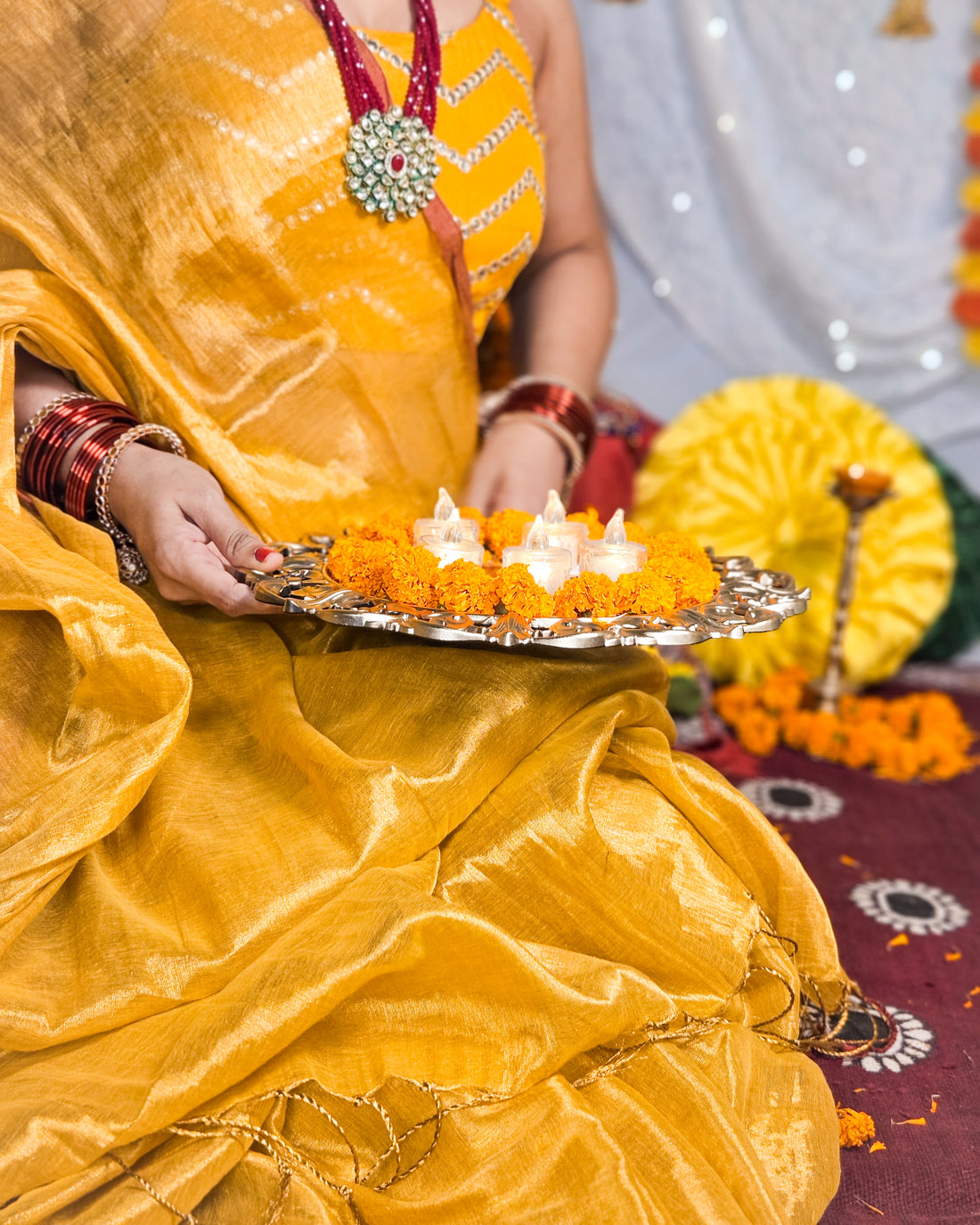 Rangdhaaga Haldi Kumkum raga tissue saree