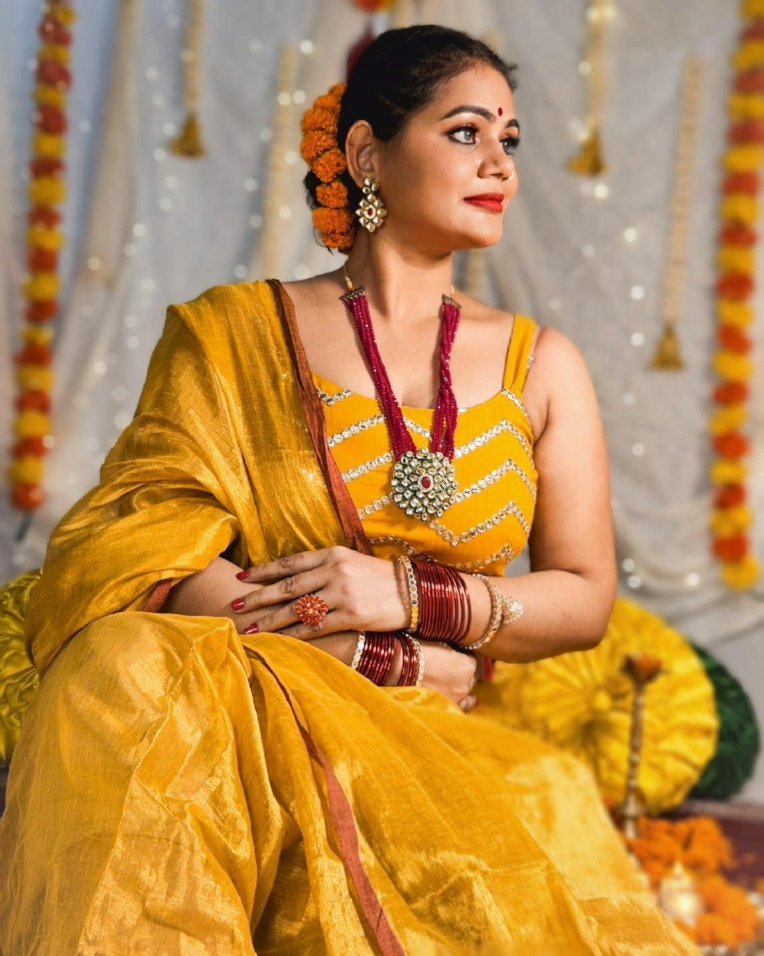 Rangdhaaga Haldi Kumkum raga tissue saree