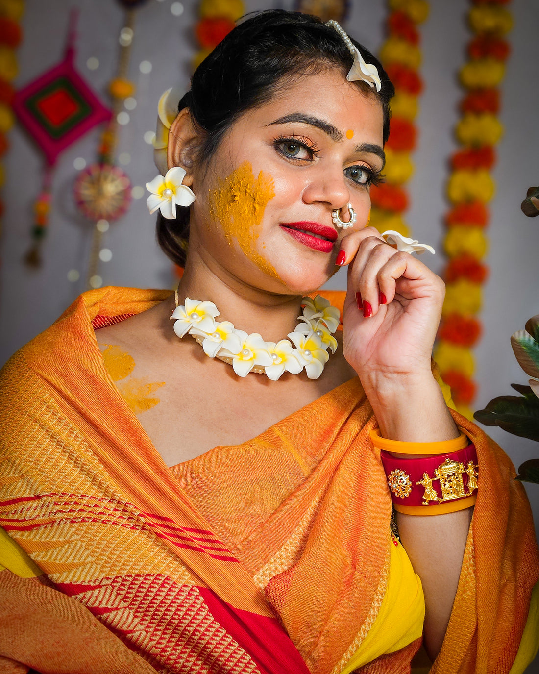 RangDhaaga Yellow & orange Saree with Temple Border