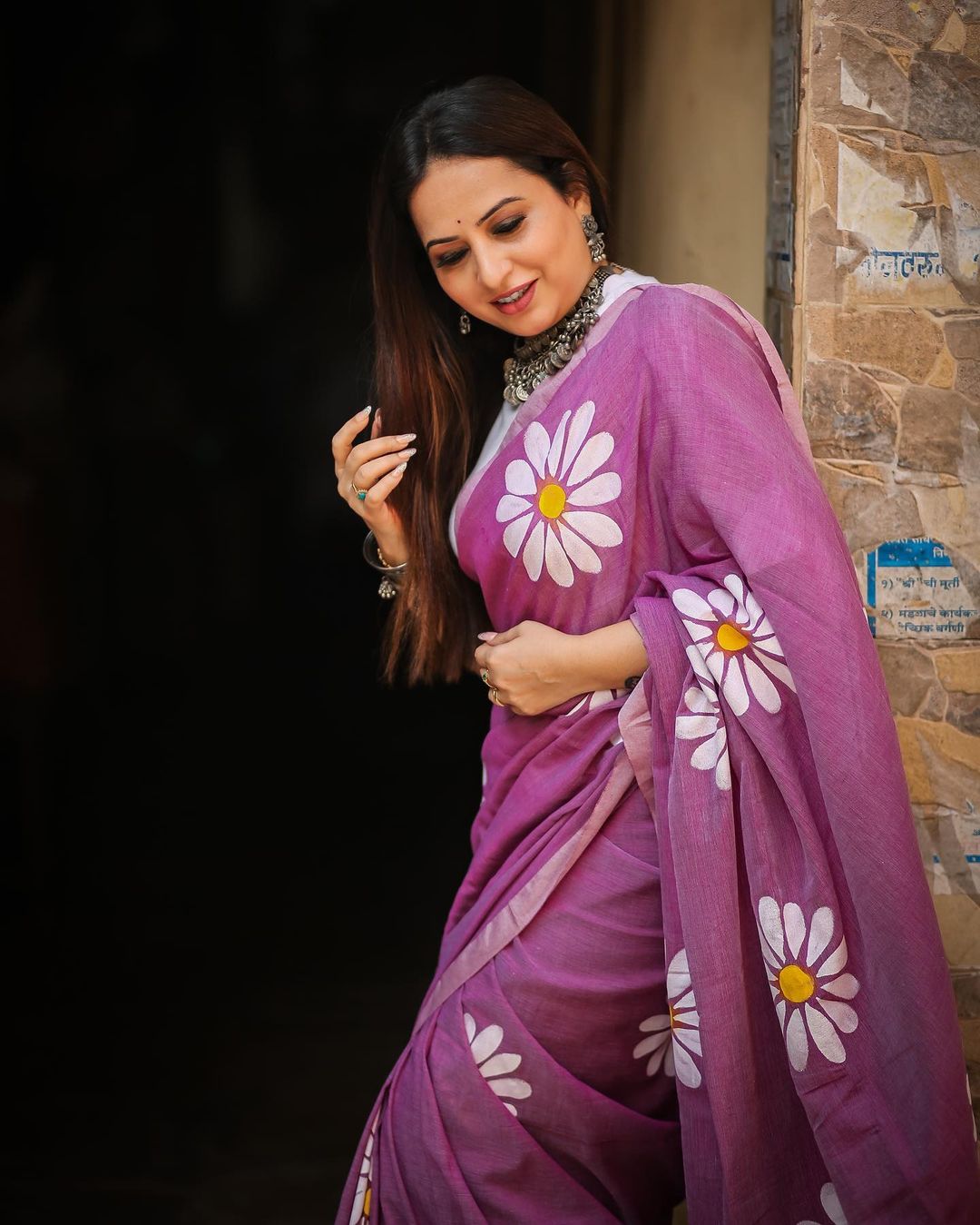 Rangdhaaga Mohak Lilac floral hand-painted saree