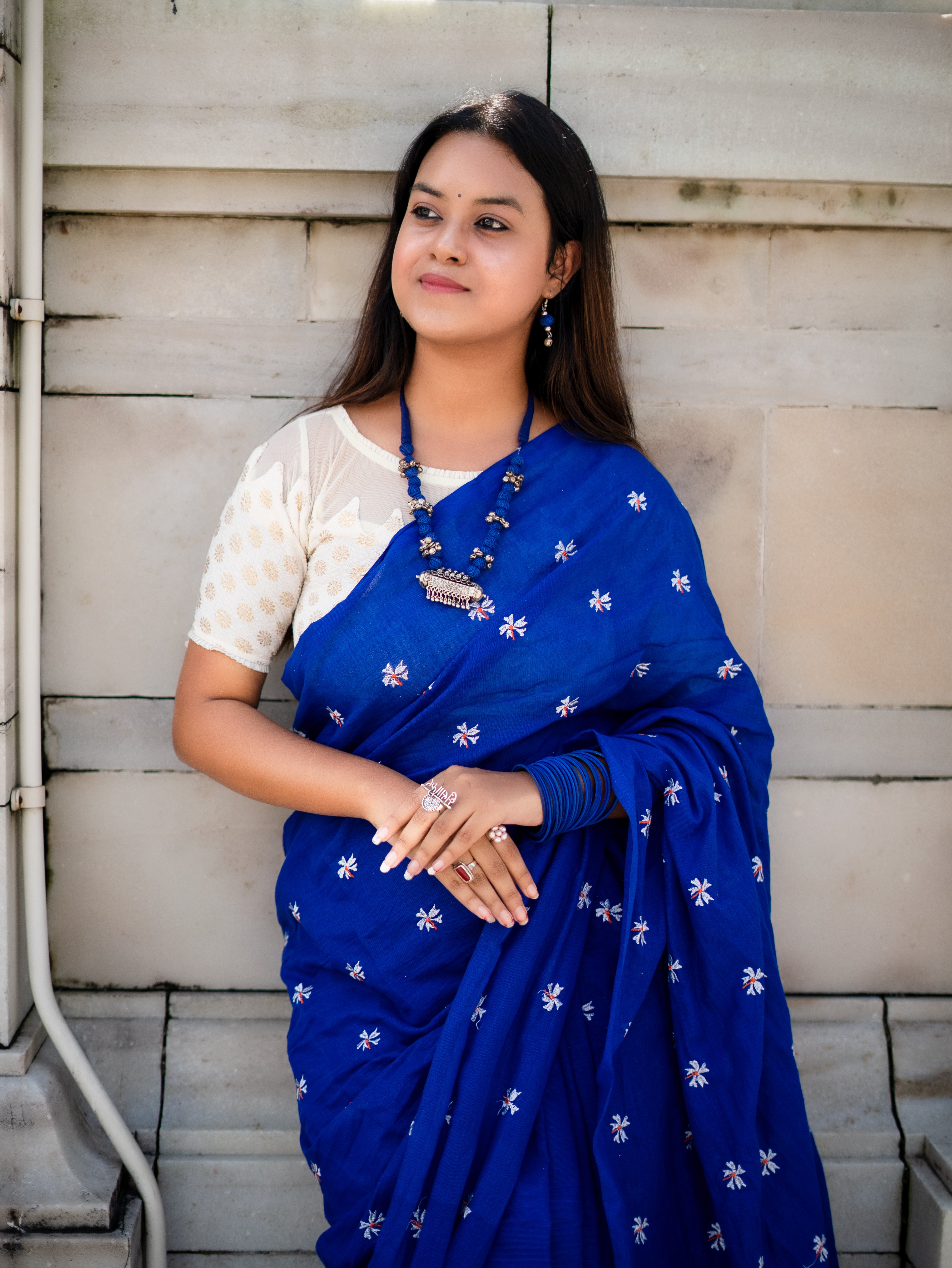 RangDhaaga Navy Nights Embroidery Cotton Saree