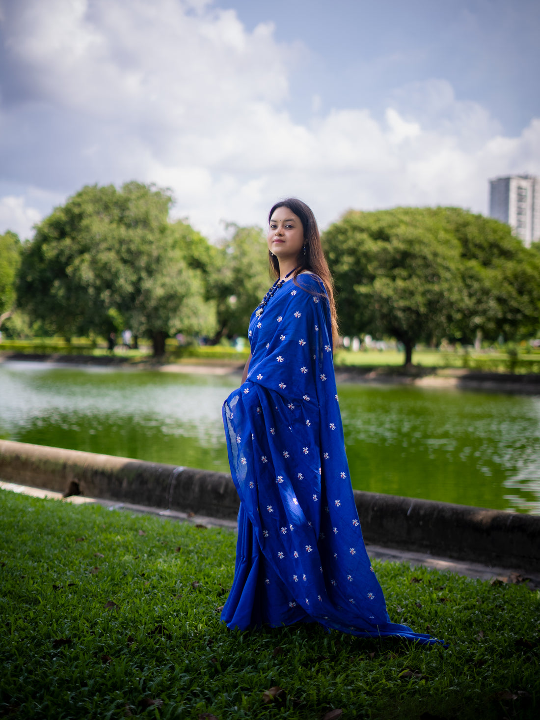 RangDhaaga Royal Blue Embroidery Cotton Saree