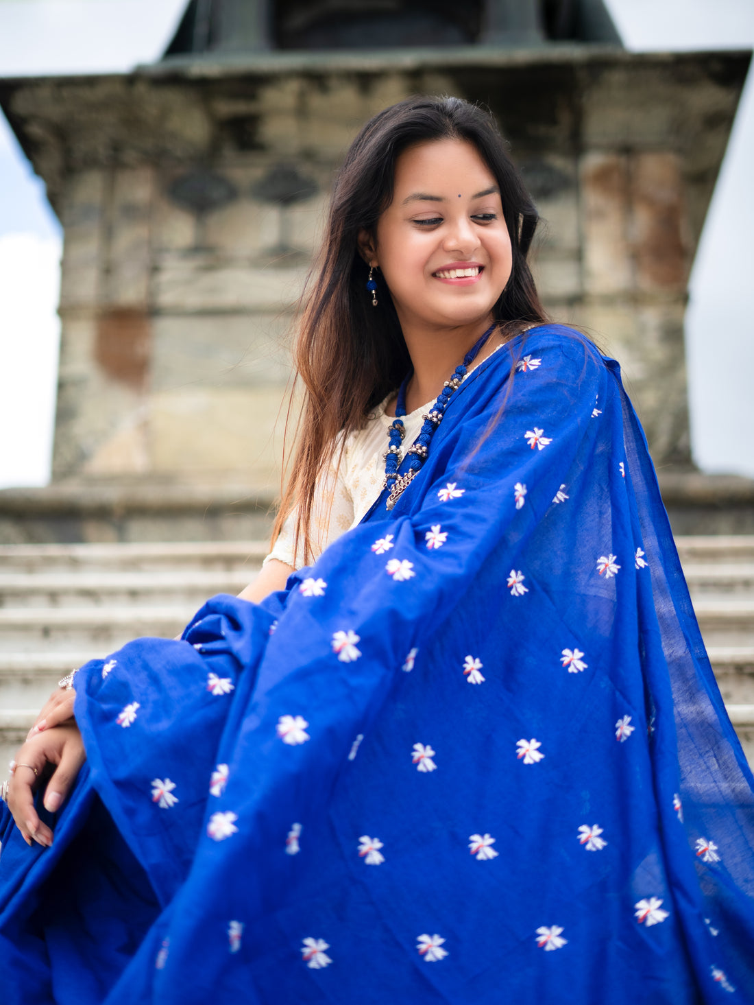 RangDhaaga Royal Blue Embroidery Cotton Saree