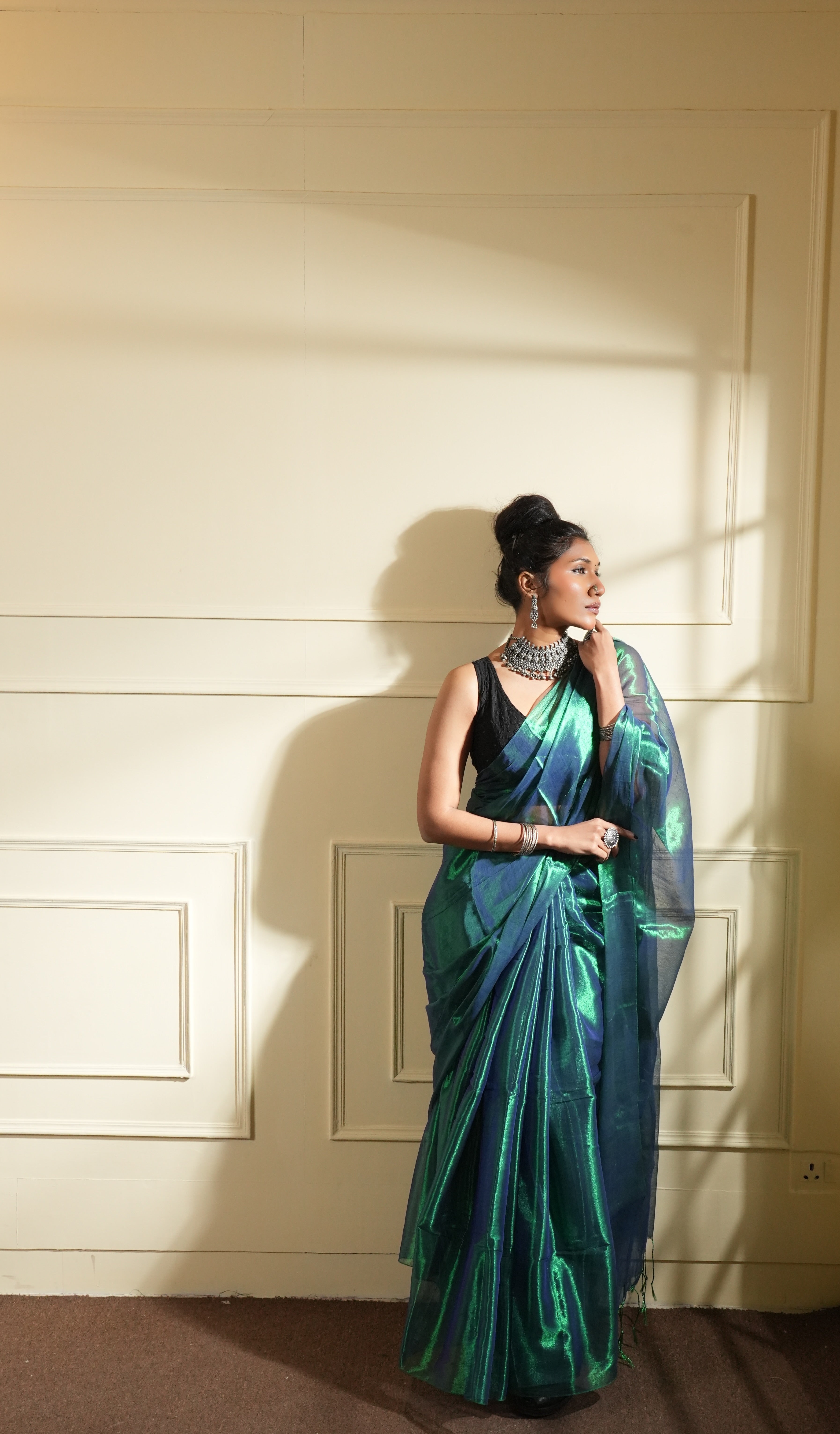 RangDhaaga Dark Green Raga Tissue Saree - By Shreya