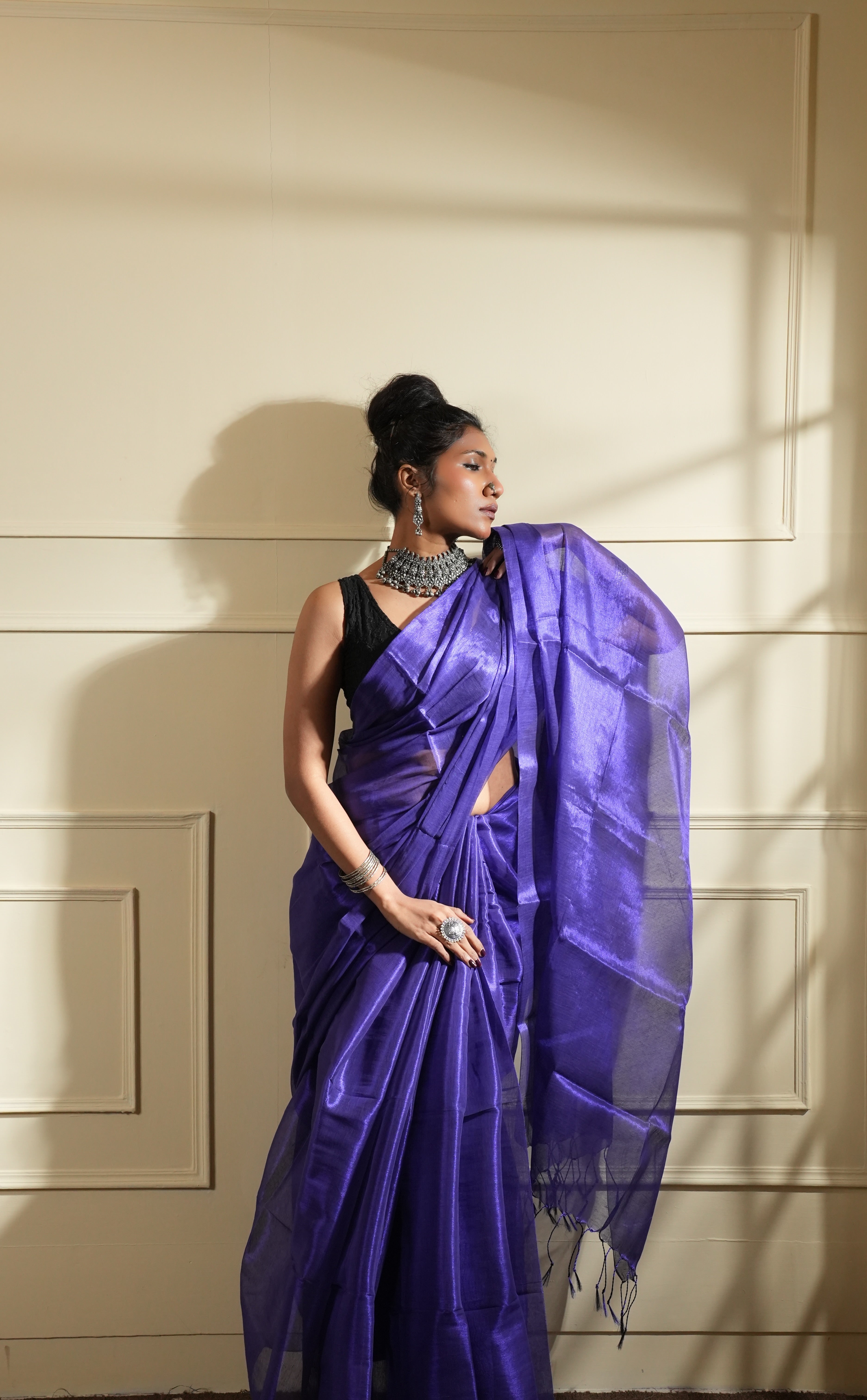 RangDhaaga Midnight Purple Raga Tissue Saree - By Shreya