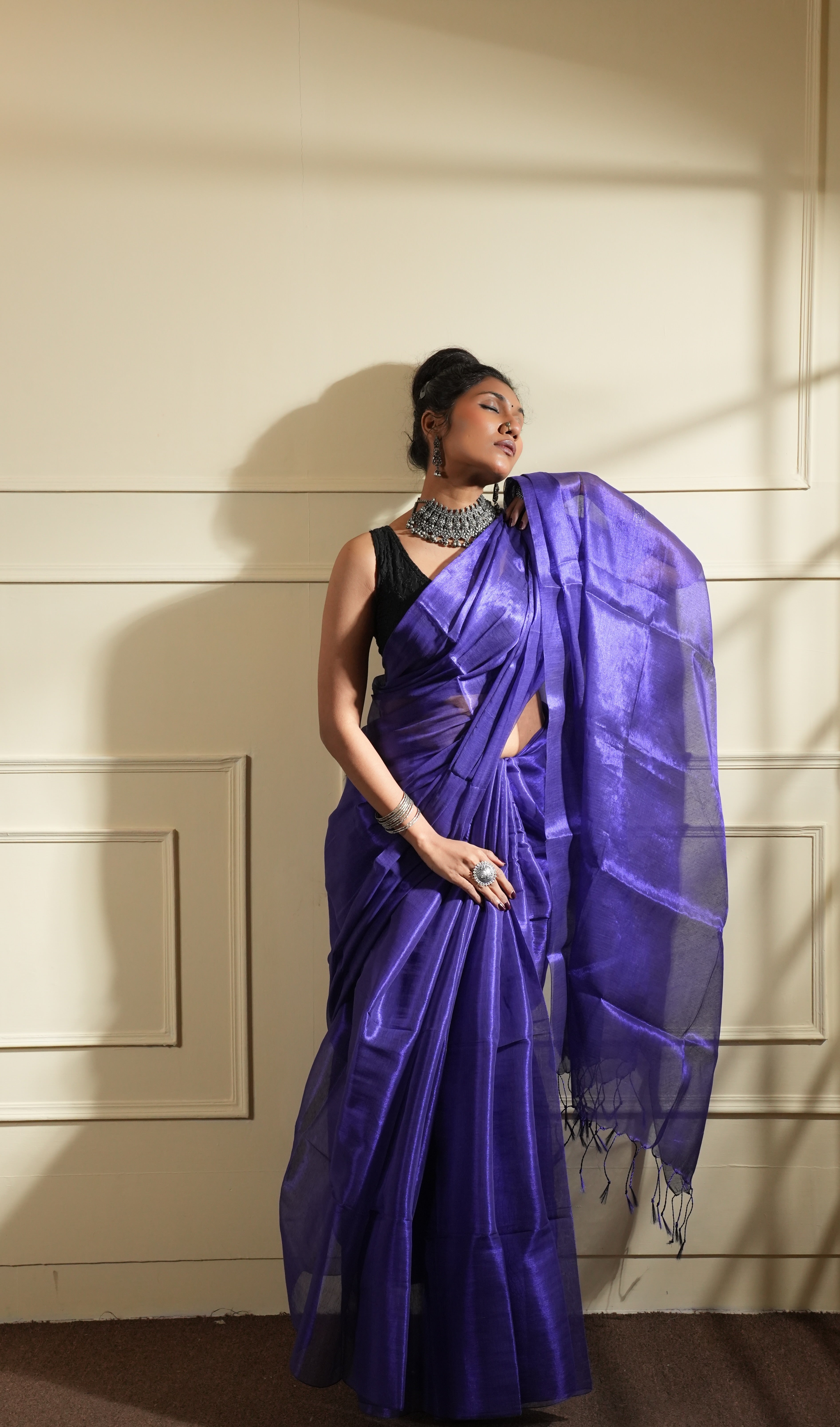 RangDhaaga Midnight Purple Raga Tissue Saree - By Shreya