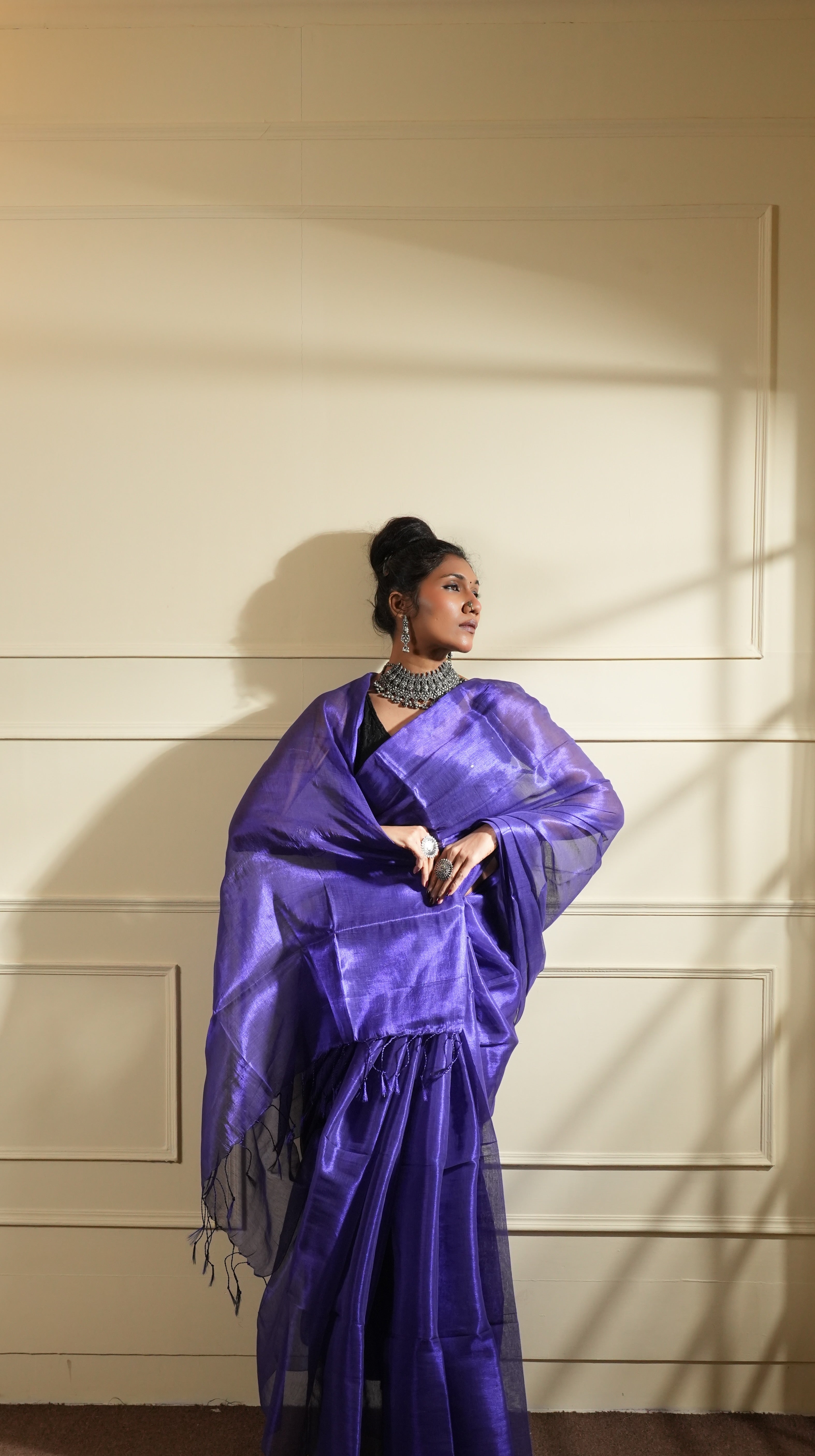 RangDhaaga Midnight Purple Raga Tissue Saree - By Shreya