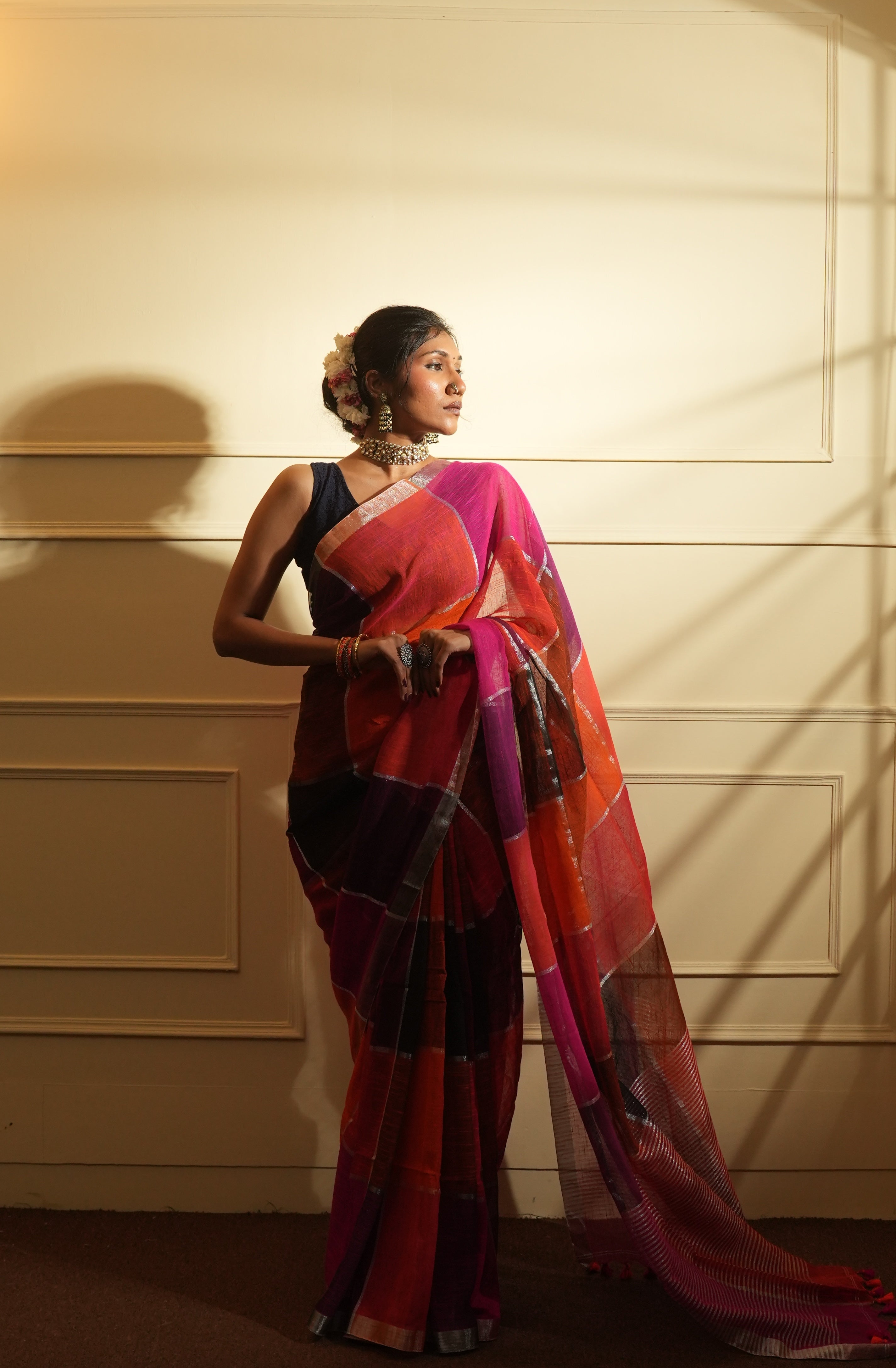 Rangdhaaga Sanjh Linen Saree - By Shreya