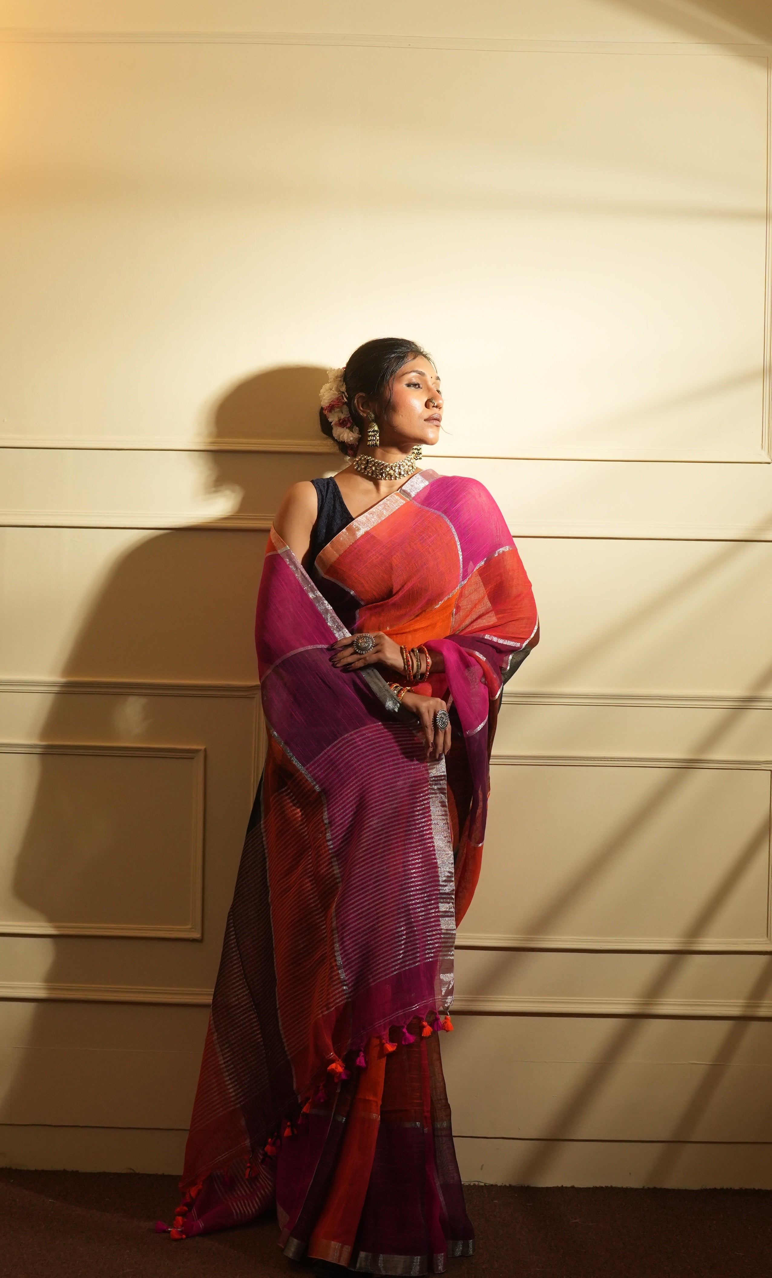 Rangdhaaga Sanjh Linen Saree - By Shreya