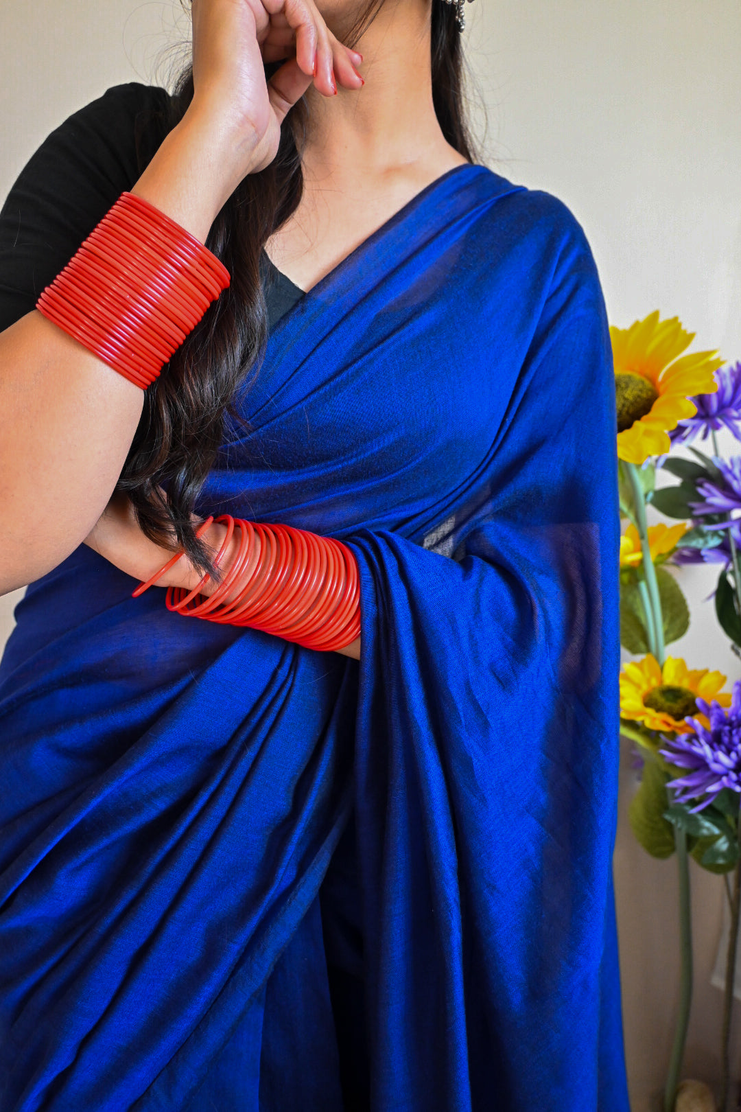 RangDhaaga Navy Blue cotton Saree