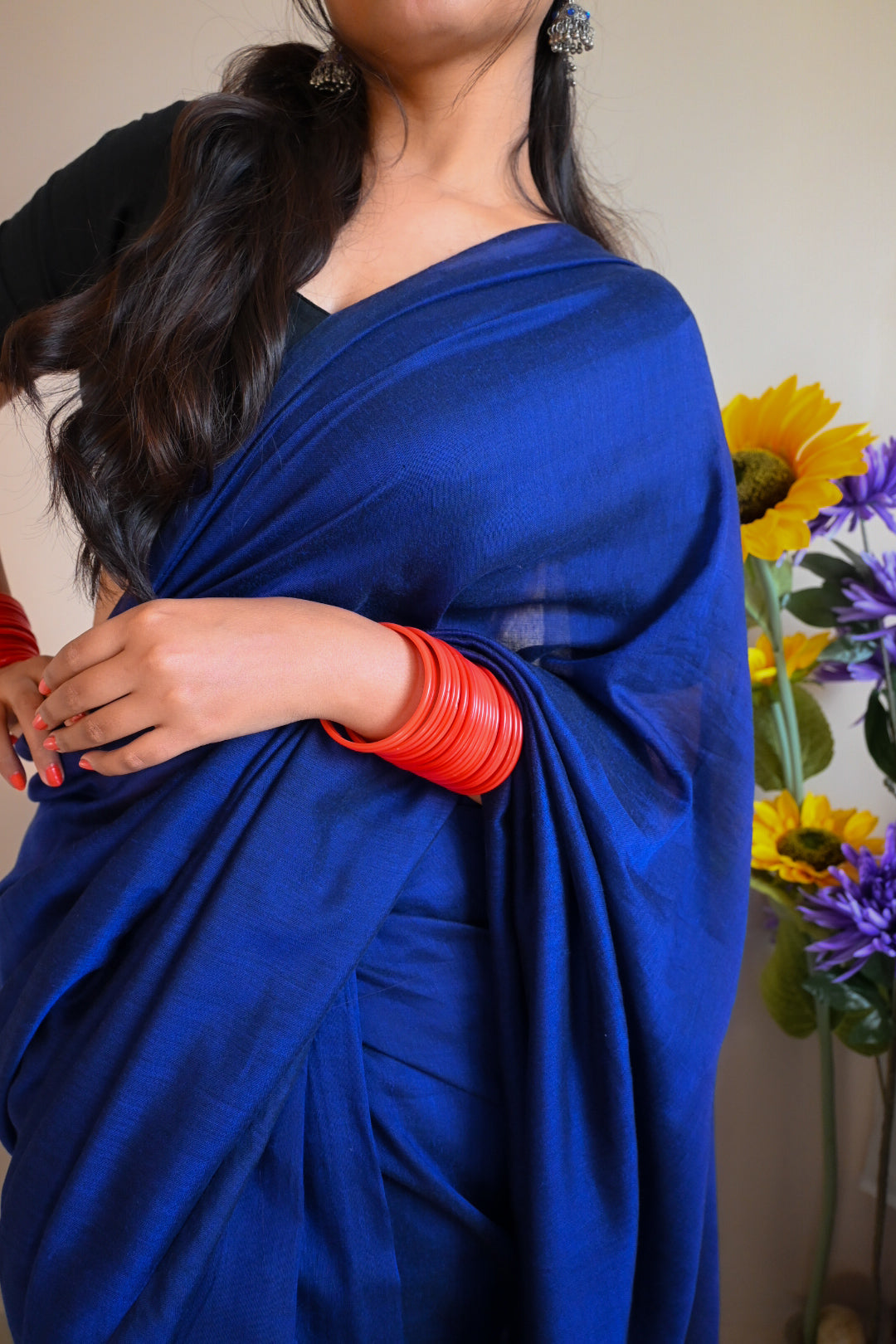 RangDhaaga Navy Blue cotton Saree