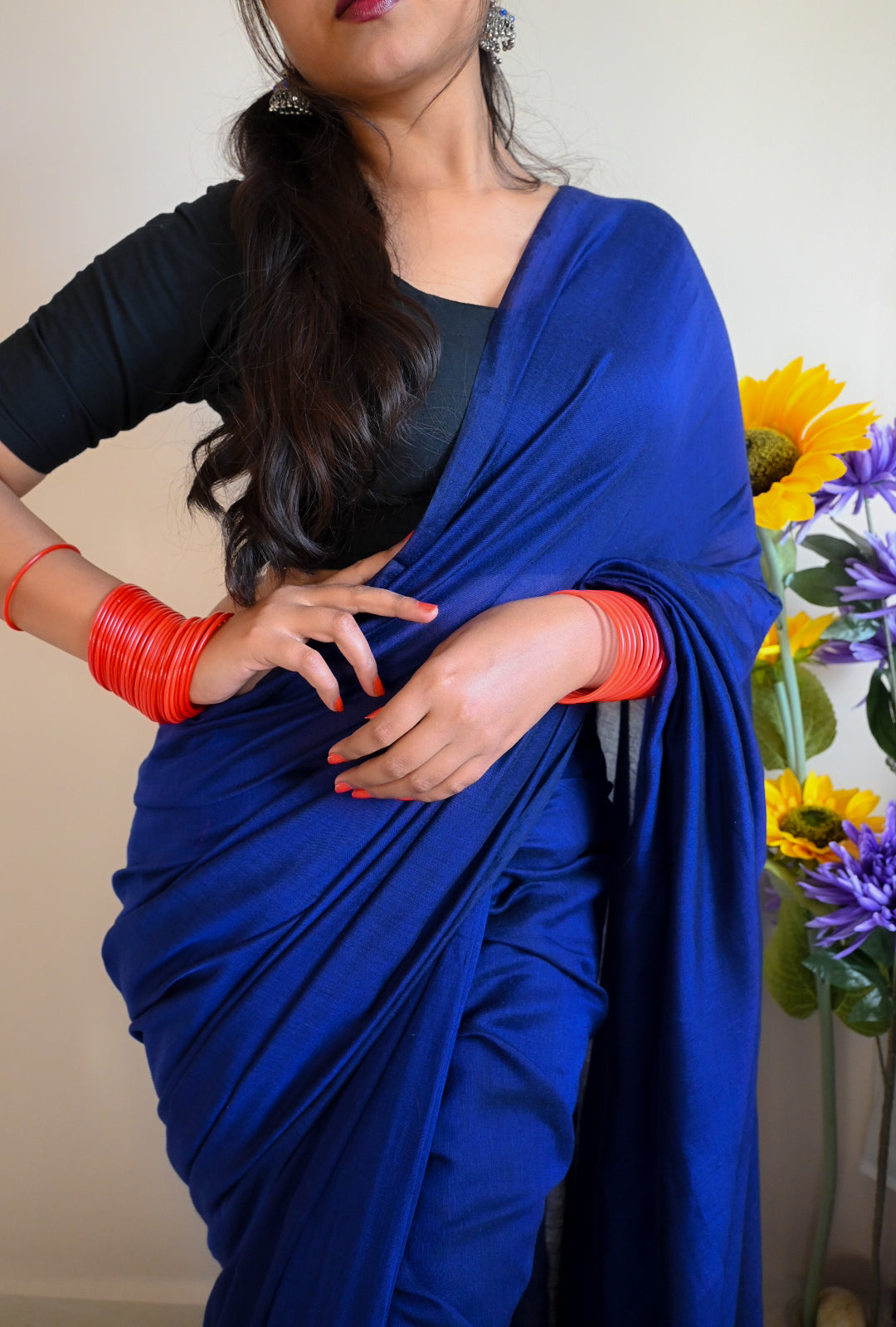 RangDhaaga Navy Blue cotton Saree