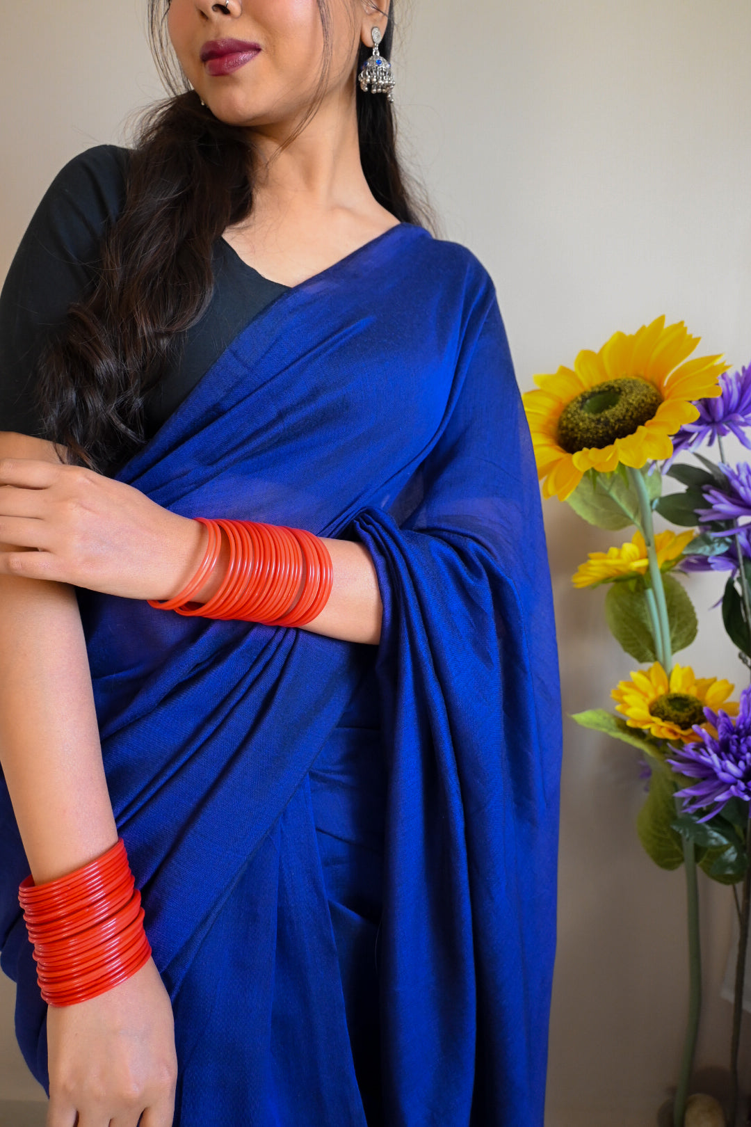 RangDhaaga Navy Blue cotton Saree