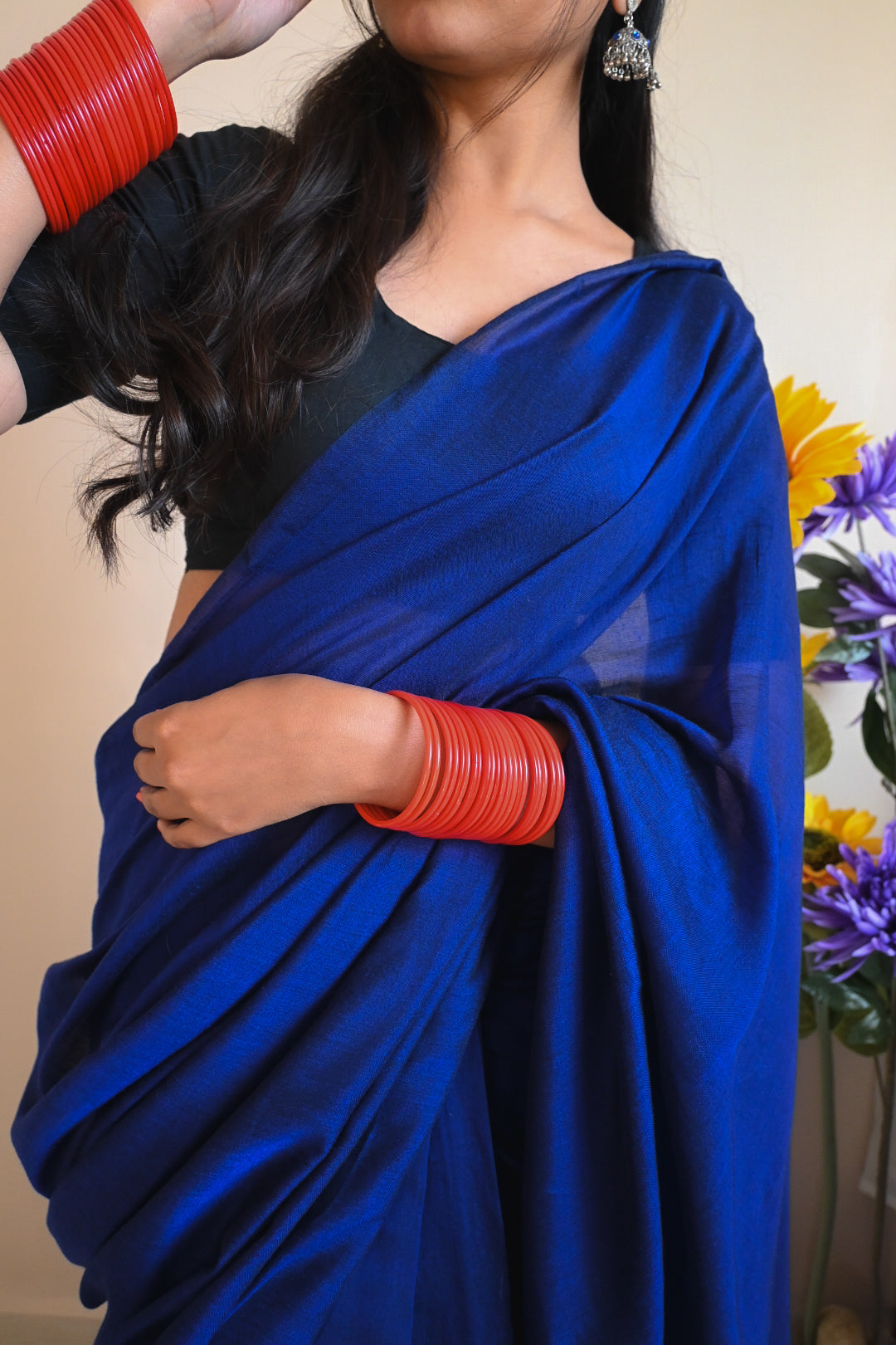RangDhaaga Navy Blue cotton Saree