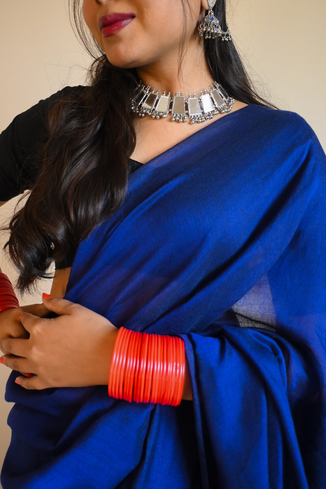 RangDhaaga Navy Blue cotton Saree