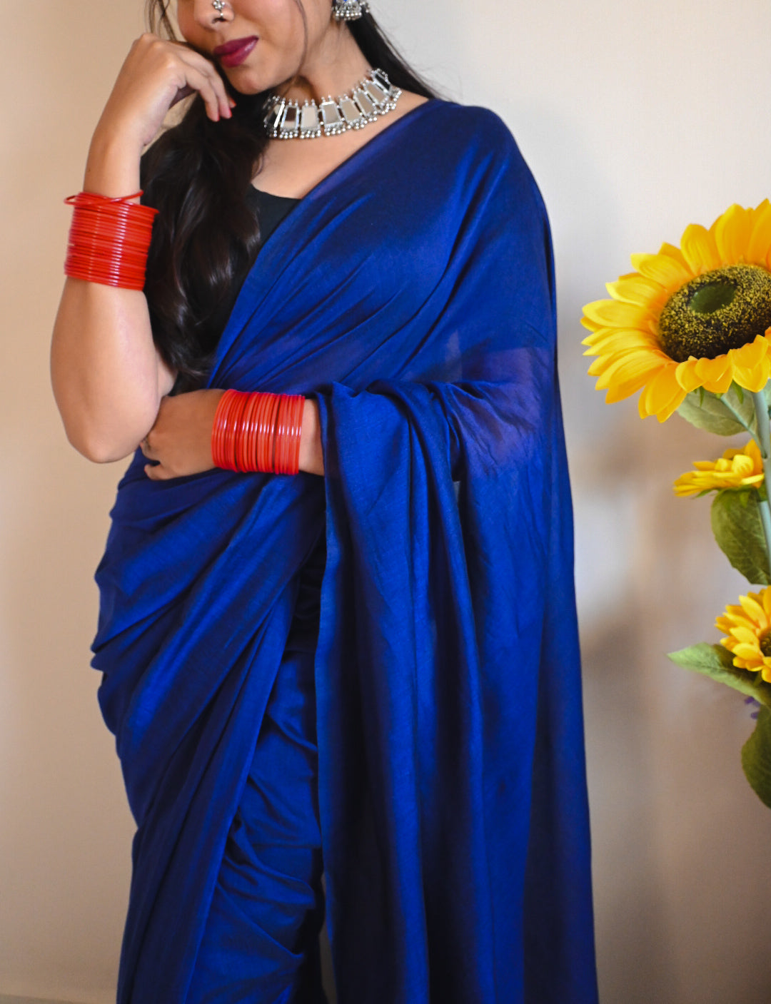RangDhaaga Navy Blue cotton Saree