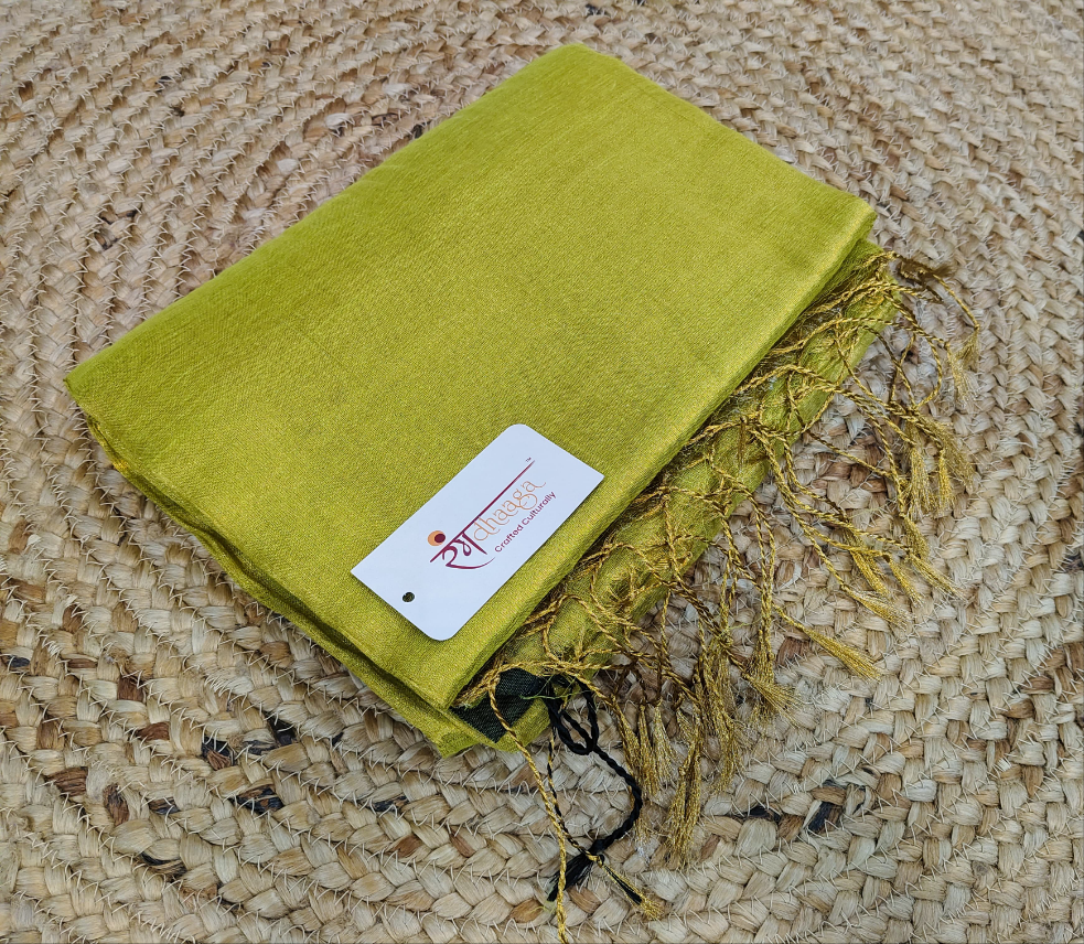 RangDhaaga Pale Yellow with Black Border Raga Tissue Saree