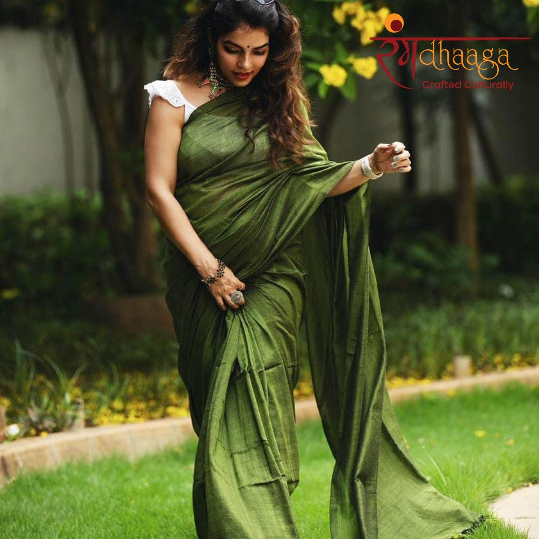 Rangdhaaga Mehndi Green Cotton Saree