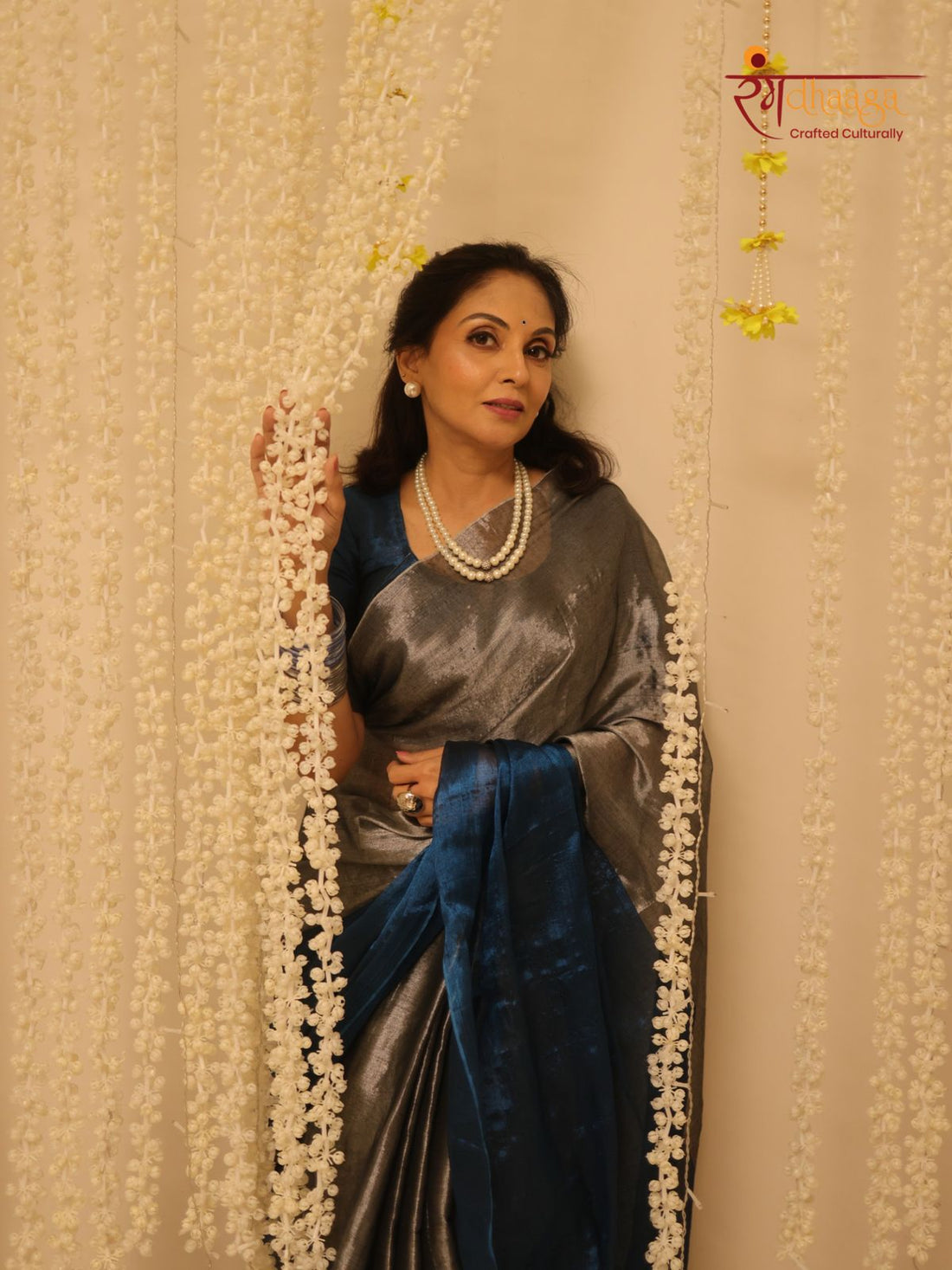 RangDhaaga Blue with Silver Sparkle Glow Raga Tissue saree