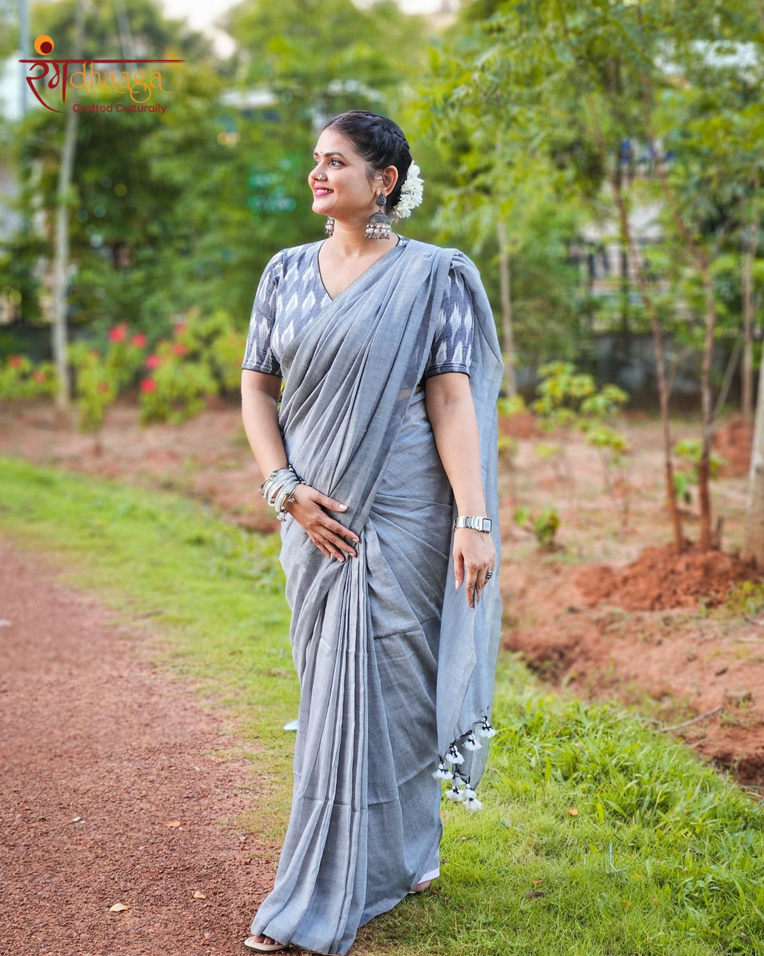 RangDhaaga Grey Khadi Saree