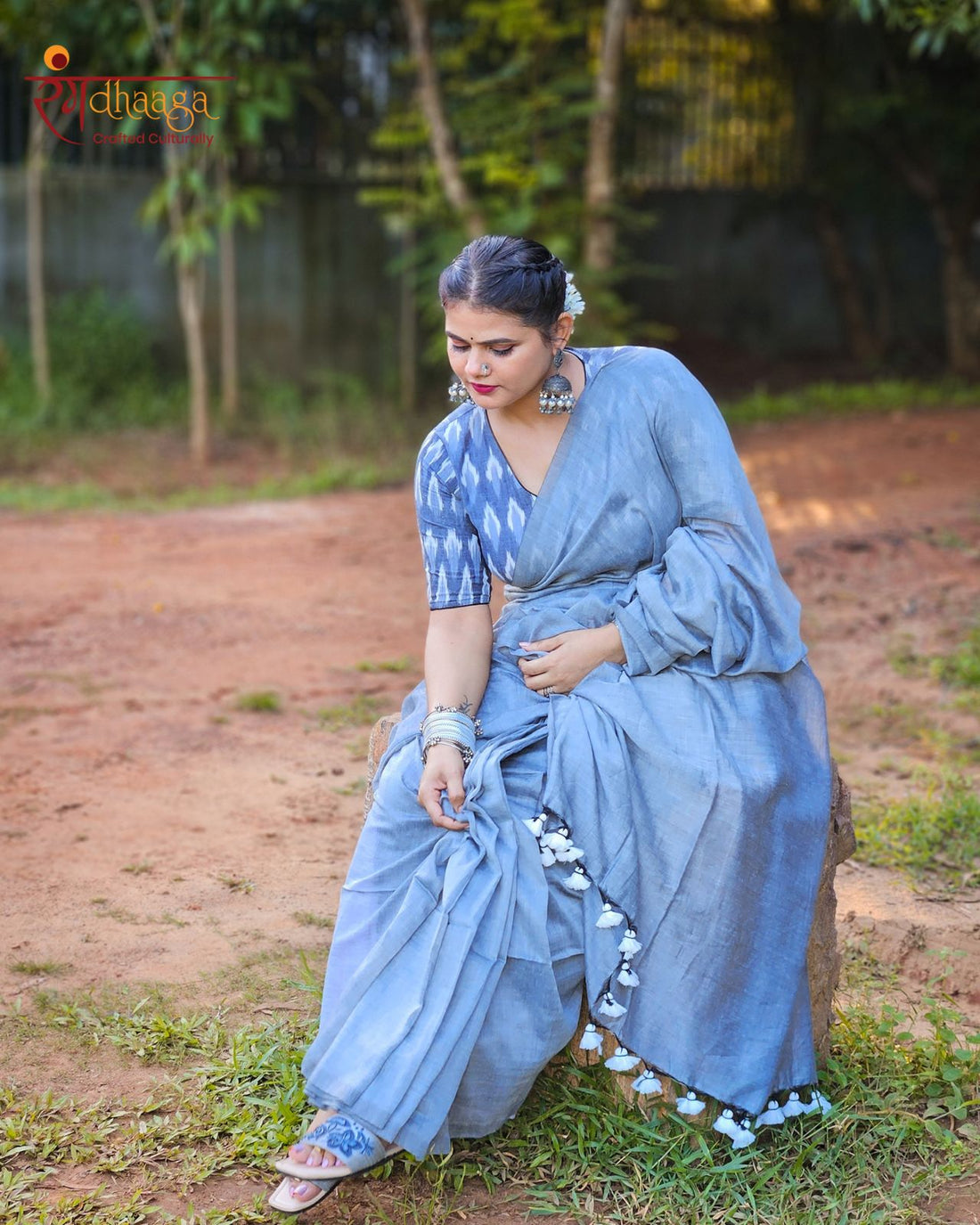 RangDhaaga Grey Khadi Saree