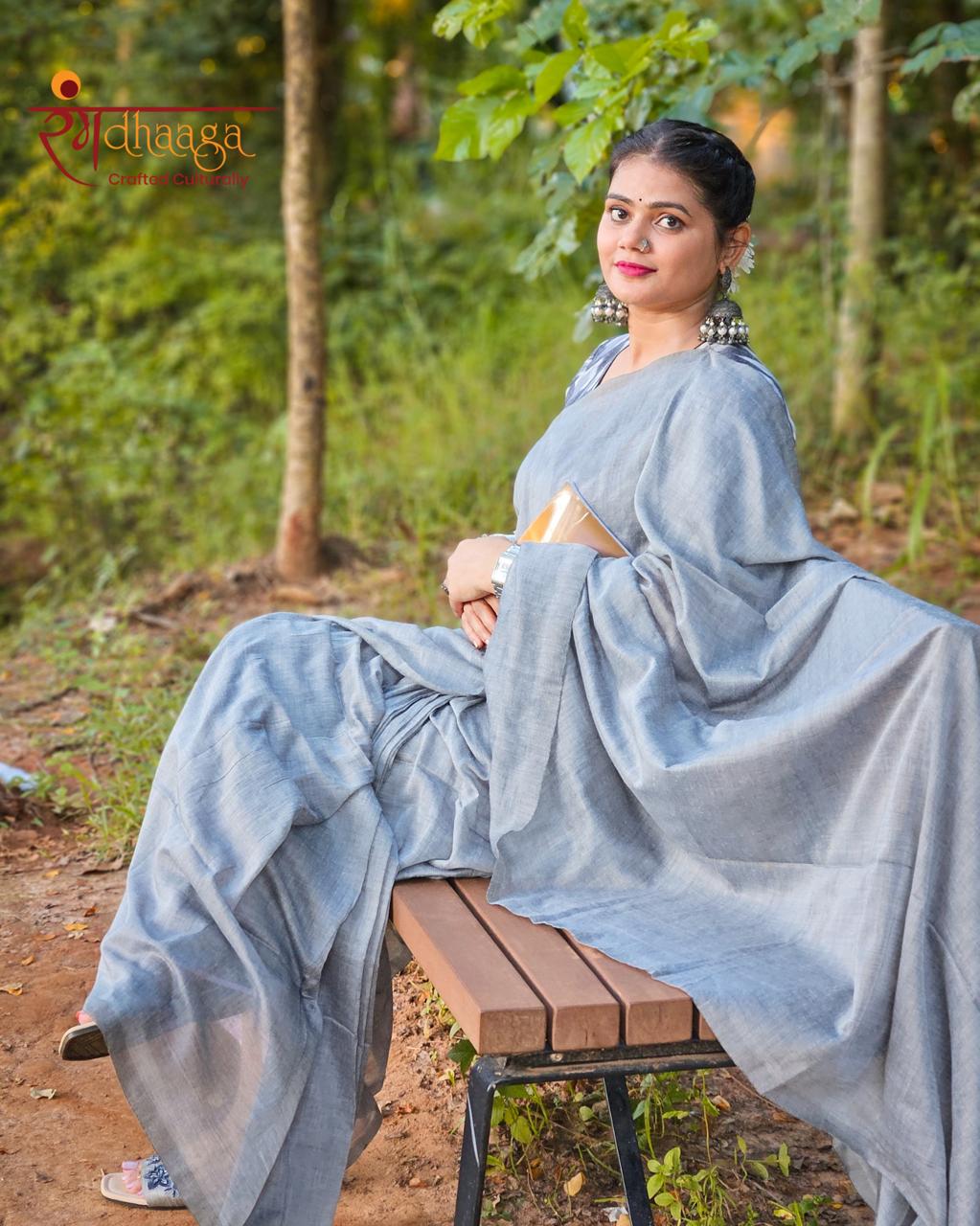 RangDhaaga Grey Khadi Saree