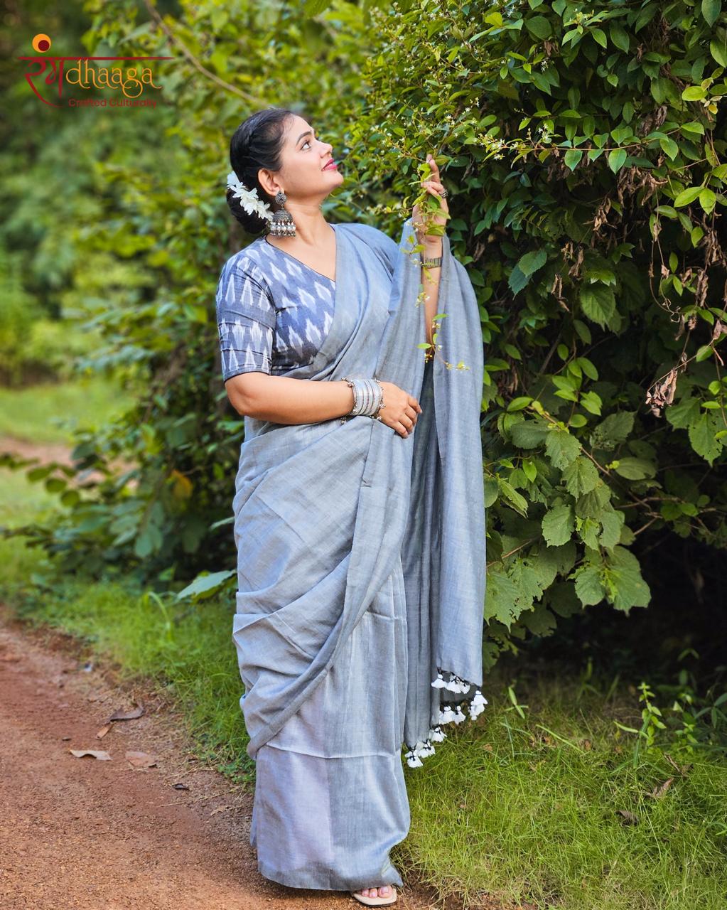 RangDhaaga Grey Khadi Saree