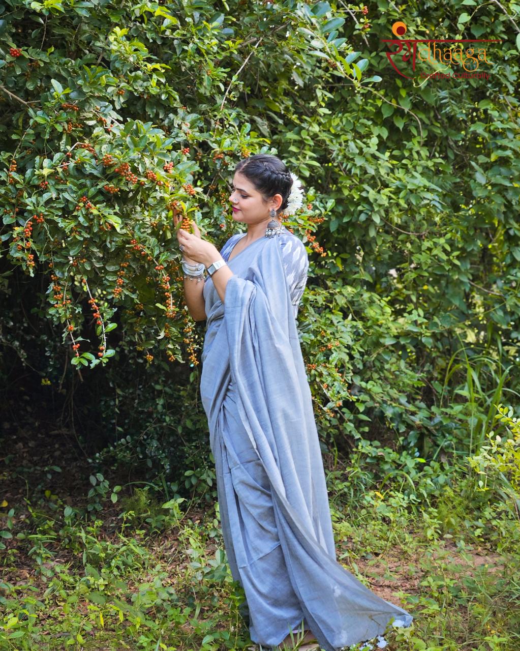 RangDhaaga Grey Khadi Saree