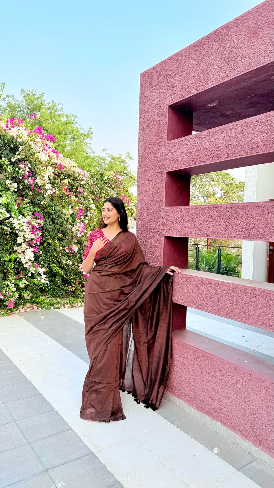 RangDhaaga Brown Cotton Saree