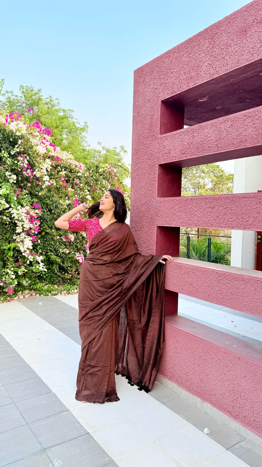 RangDhaaga Brown Cotton Saree