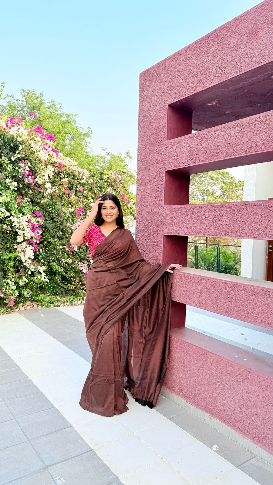 RangDhaaga Brown Cotton Saree