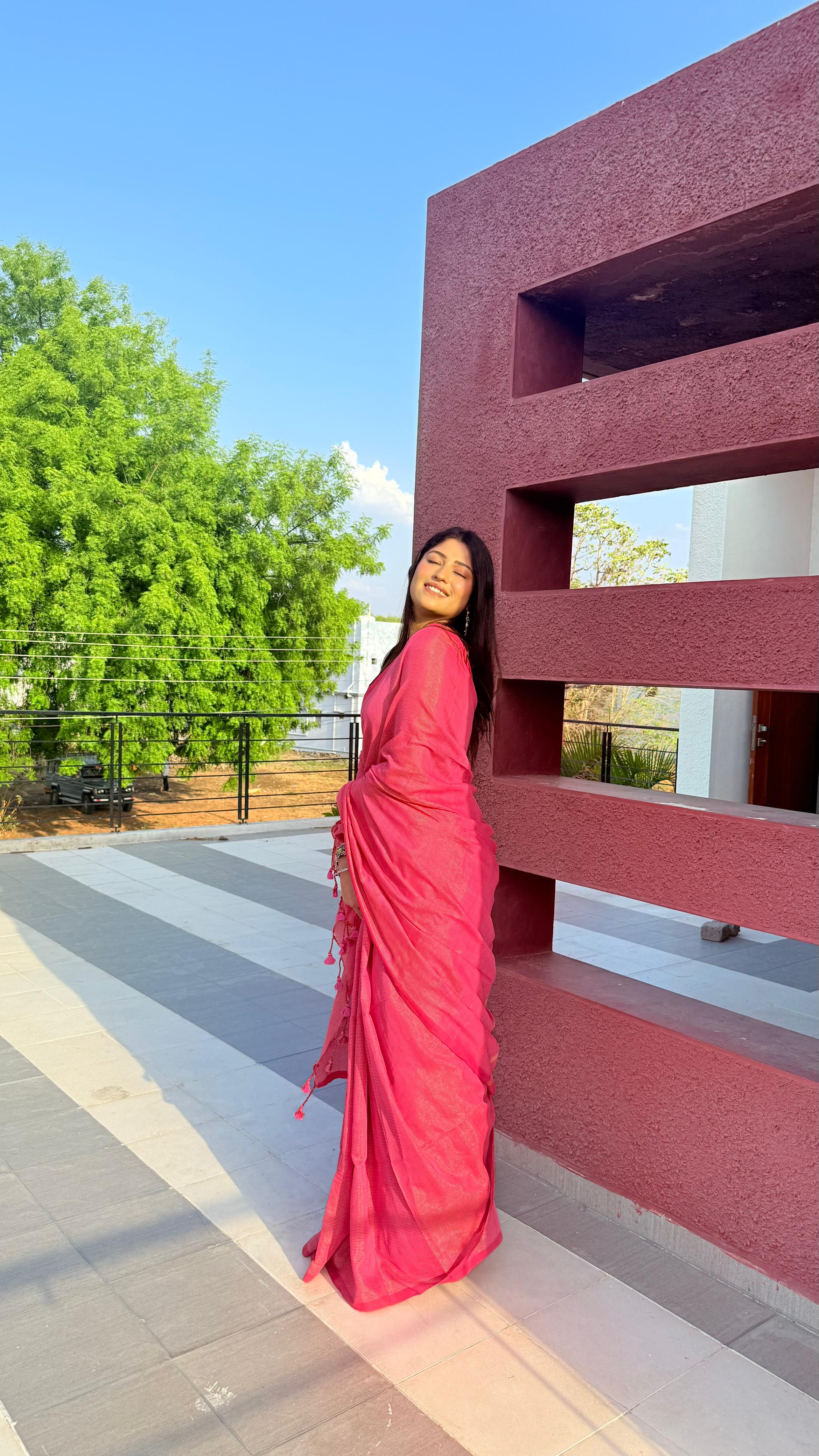 Rangdhaaga baby pink  mini zari lining cotton saree