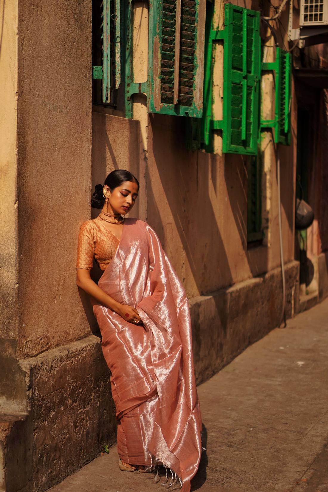 RangDhaaga Onion Pink Silver Tone Raga Tissue Saree