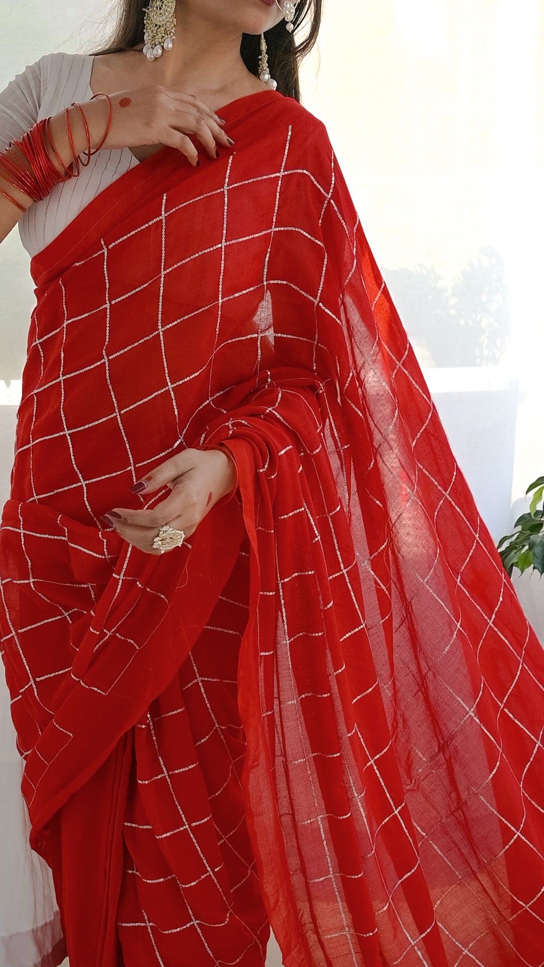 Rangdhaaga red box sequence cotton saree