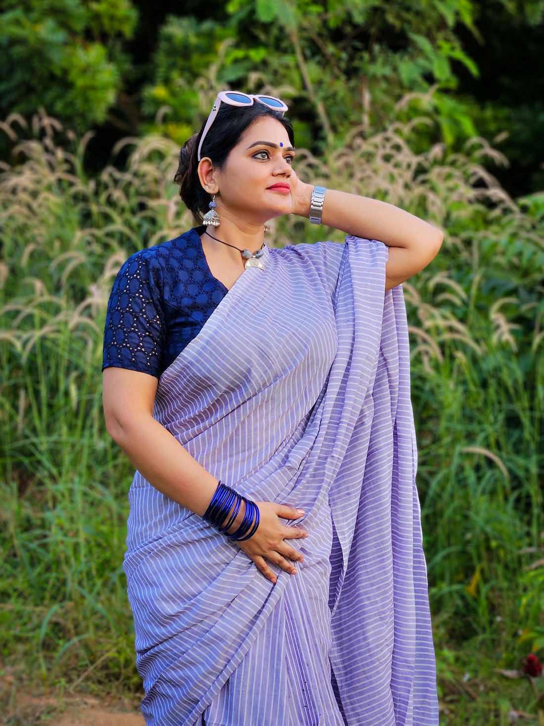 Rangdhaaga Lavender White Lining Cotton Saree