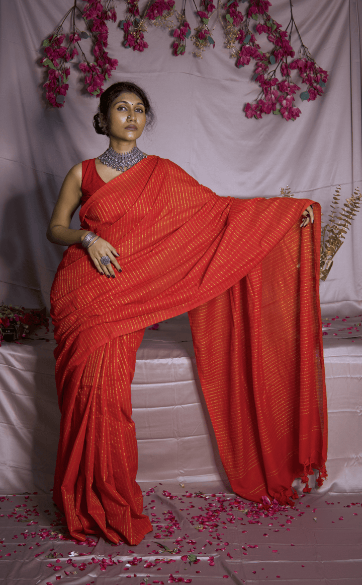 RangDhaaga Lal Ishq Zari Lining Cotton Saree