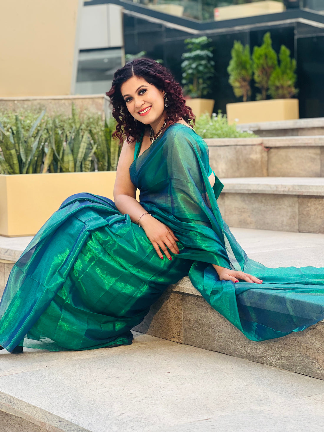 RangDhaaga Dark Green Raga Tissue Saree