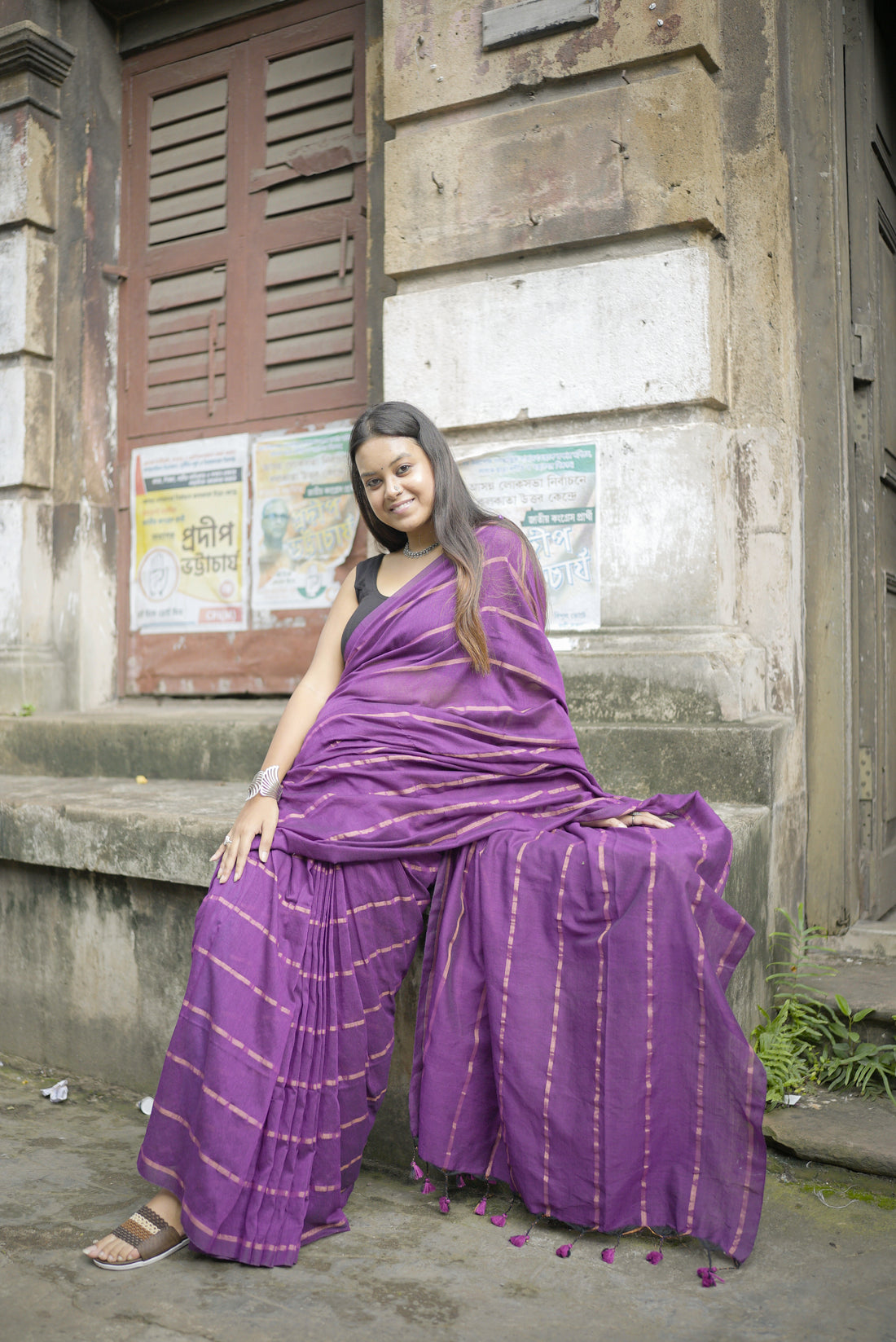 Rangdhaaga  purple with copper zari lining cotton saree